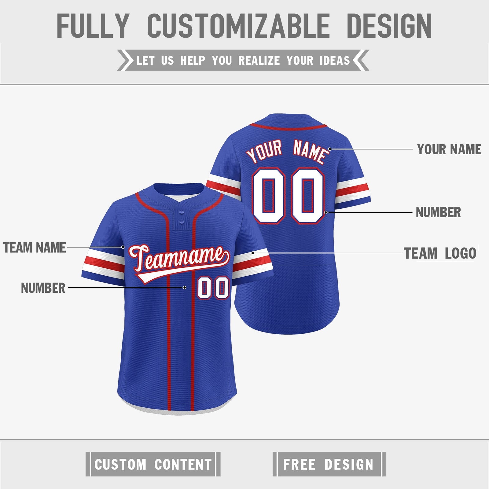 Custom White Red Royal Blue Reversible Classic Style Two-Button Baseball Jersey| KXKSHOP
