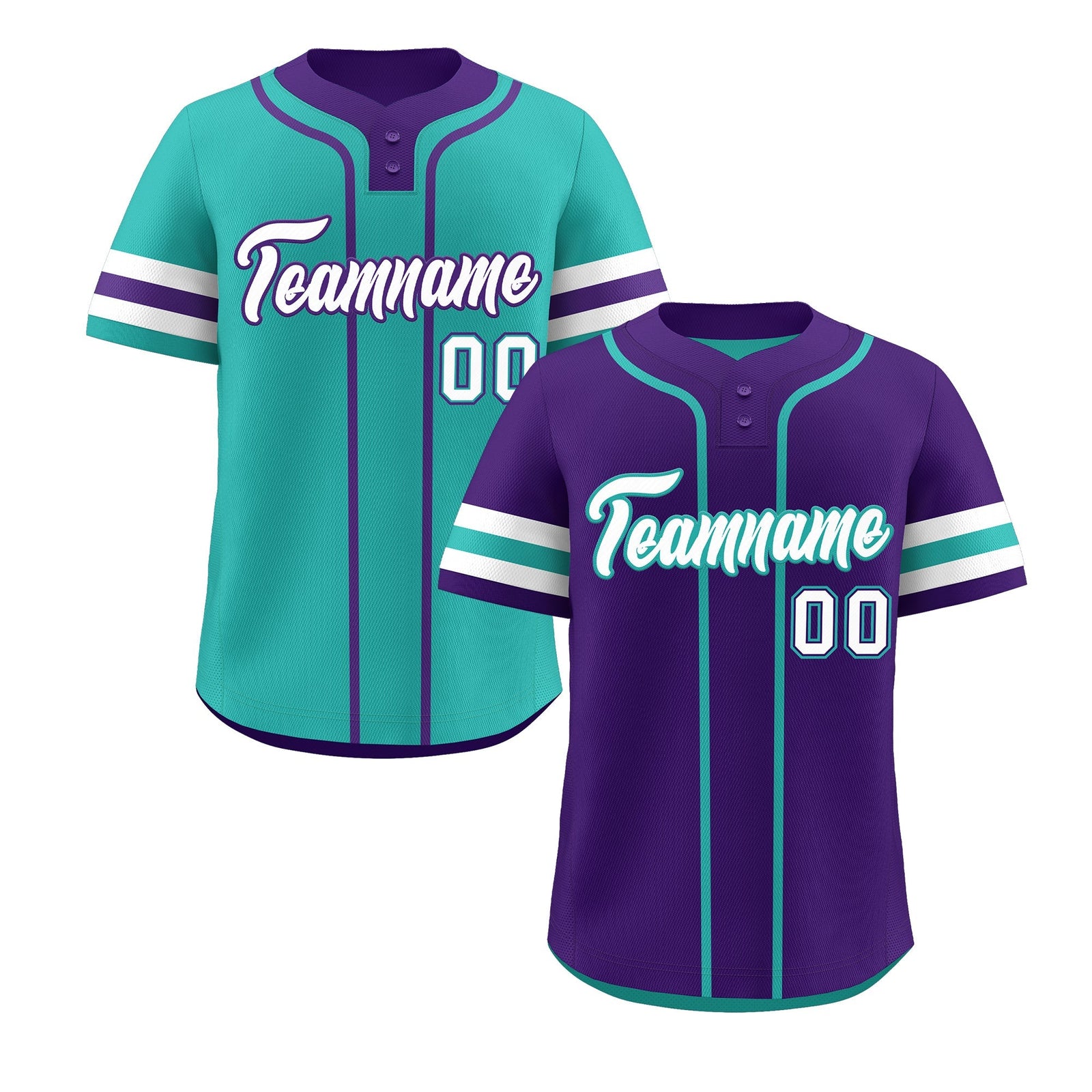 Custom White Aqua Purple Reversible Classic Style Two-Button Baseball Jersey| KXKSHOP