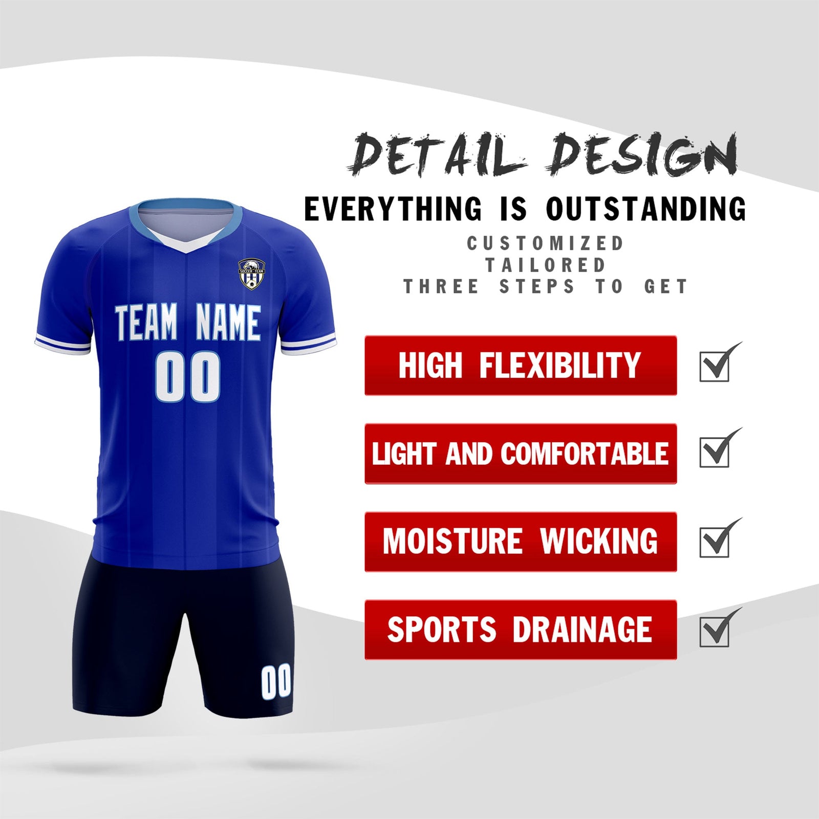 Custom Royal Classic Striped Personalized Soccer Tops/Sets Jersey
