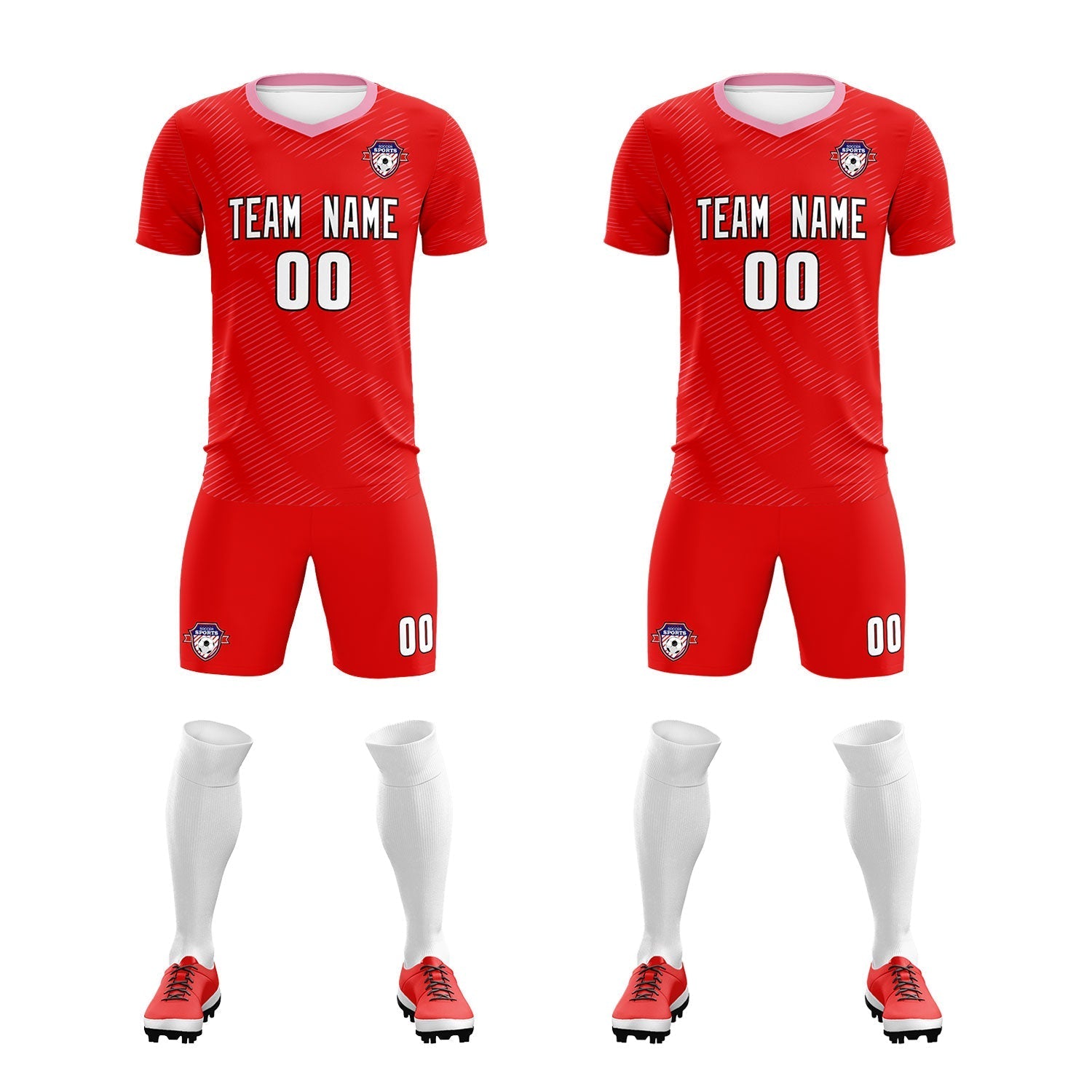 Custom Red Light Pink Training Uniform For Men Soccer Sets Jersey