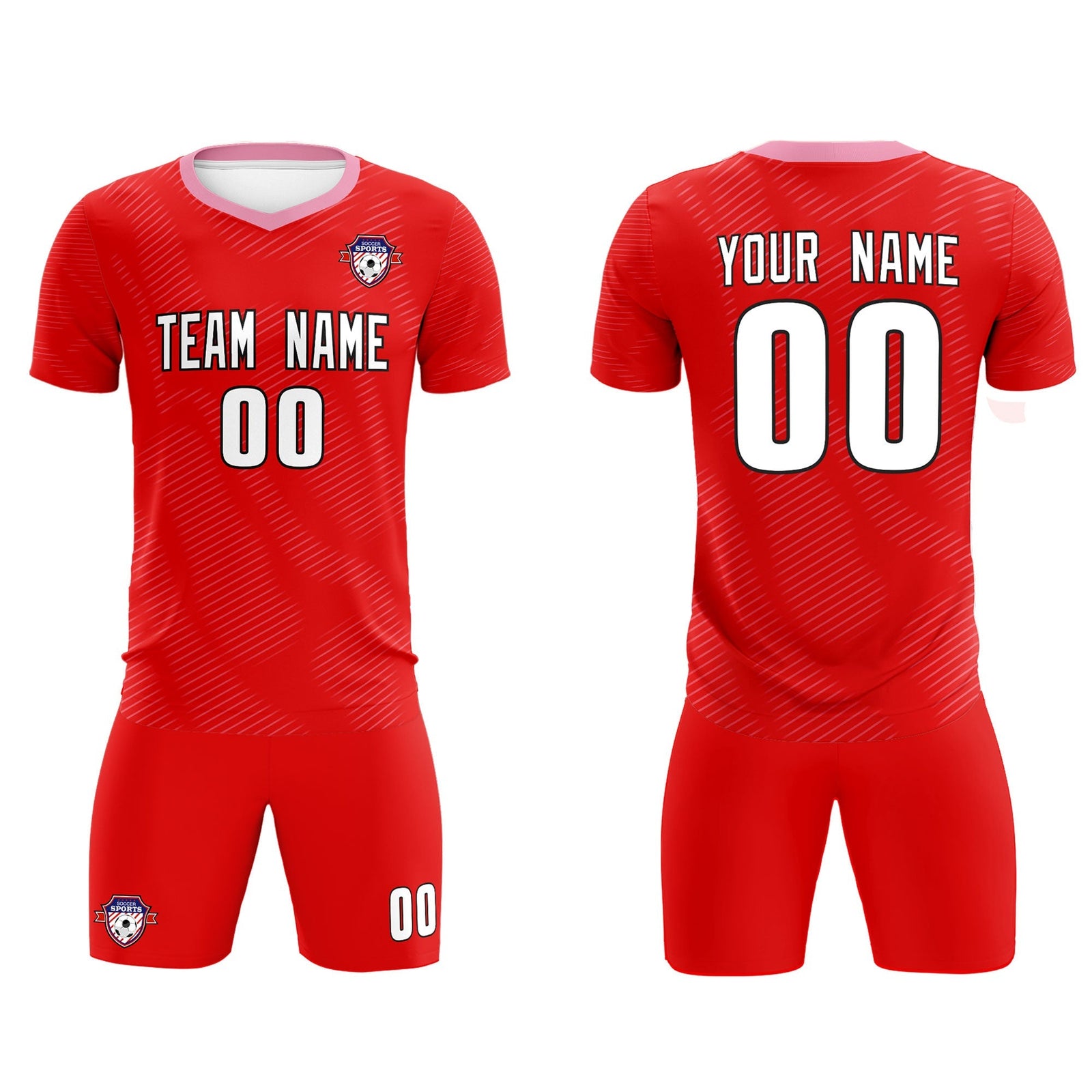 Custom Red Light Pink Training Uniform For Men Soccer Sets Jersey