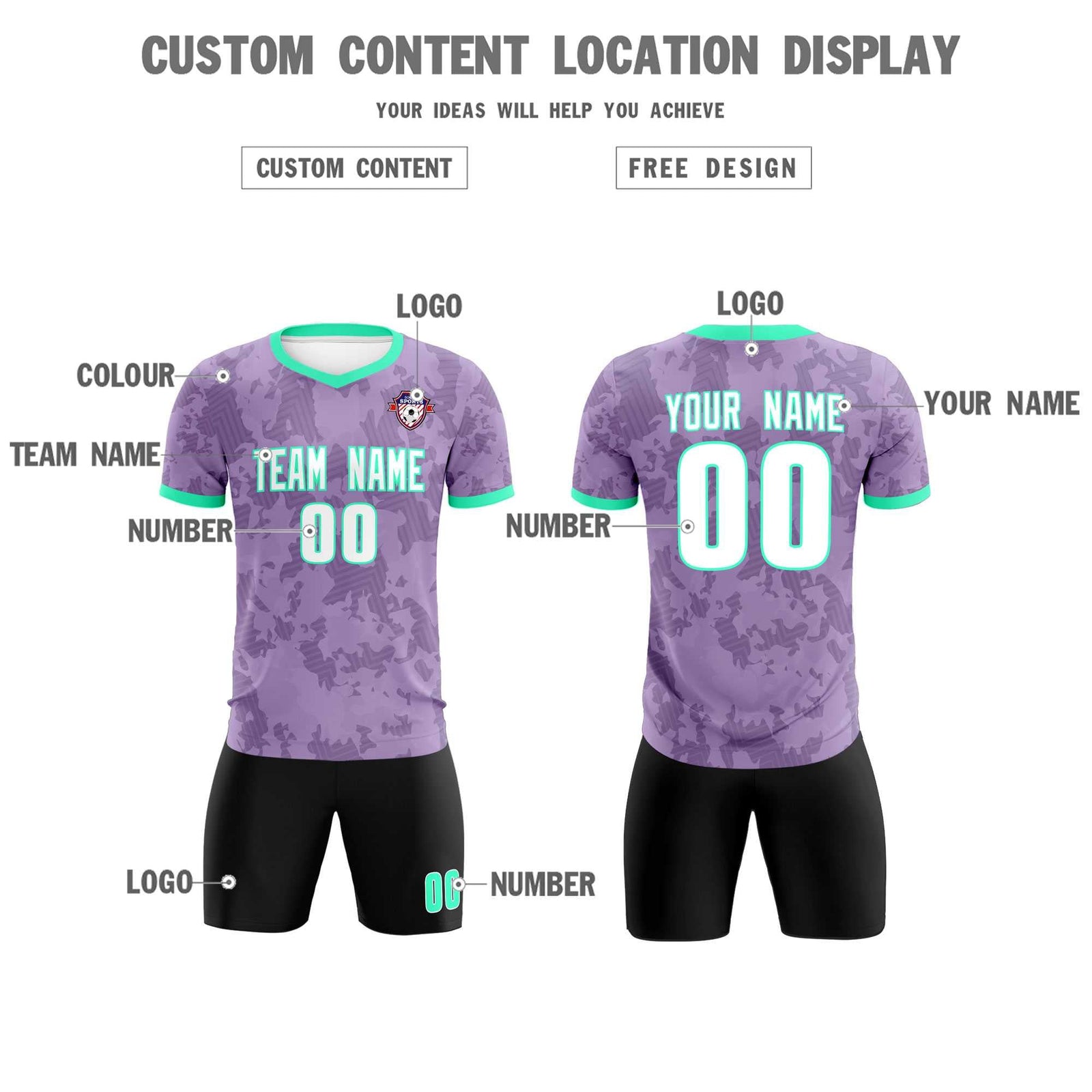 Custom Light Purple Camo sports Soccer Tops/Sets Jersey