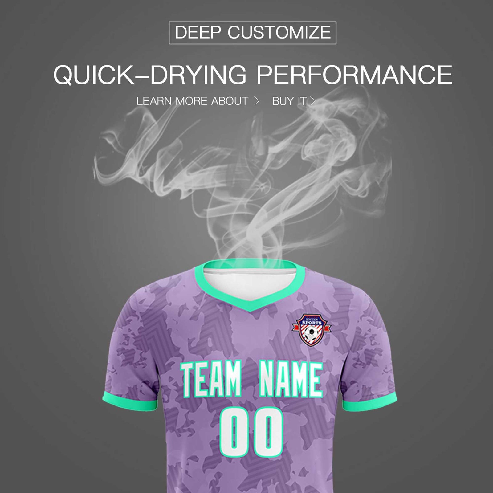 Custom Light Purple Camo sports Soccer Tops/Sets Jersey