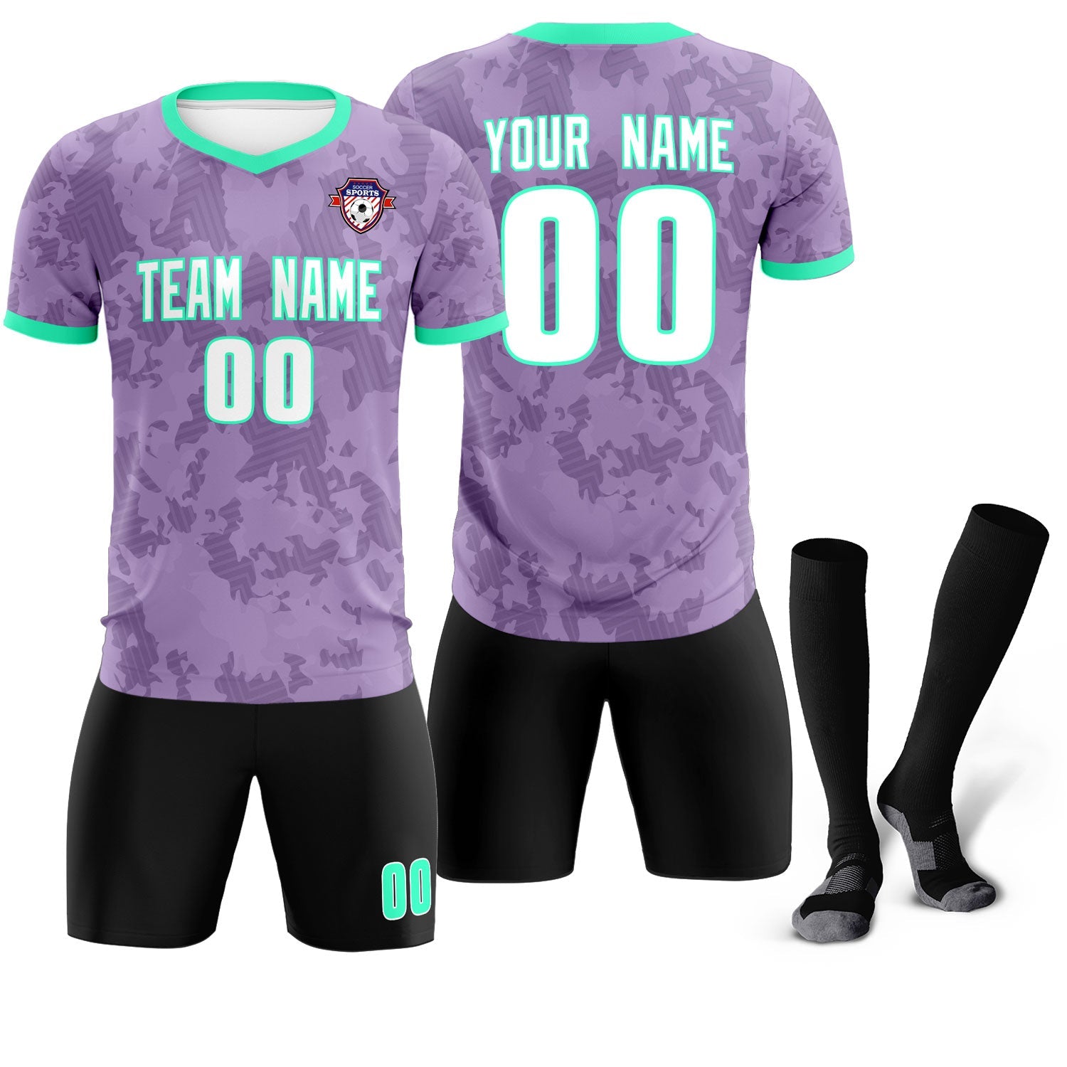 Custom Light Purple Camo sports Soccer Tops/Sets Jersey