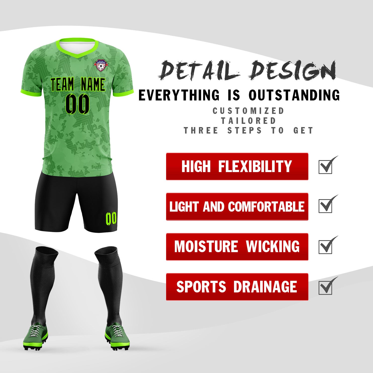 Custom Green Camo sports Soccer Tops/Sets Jersey
