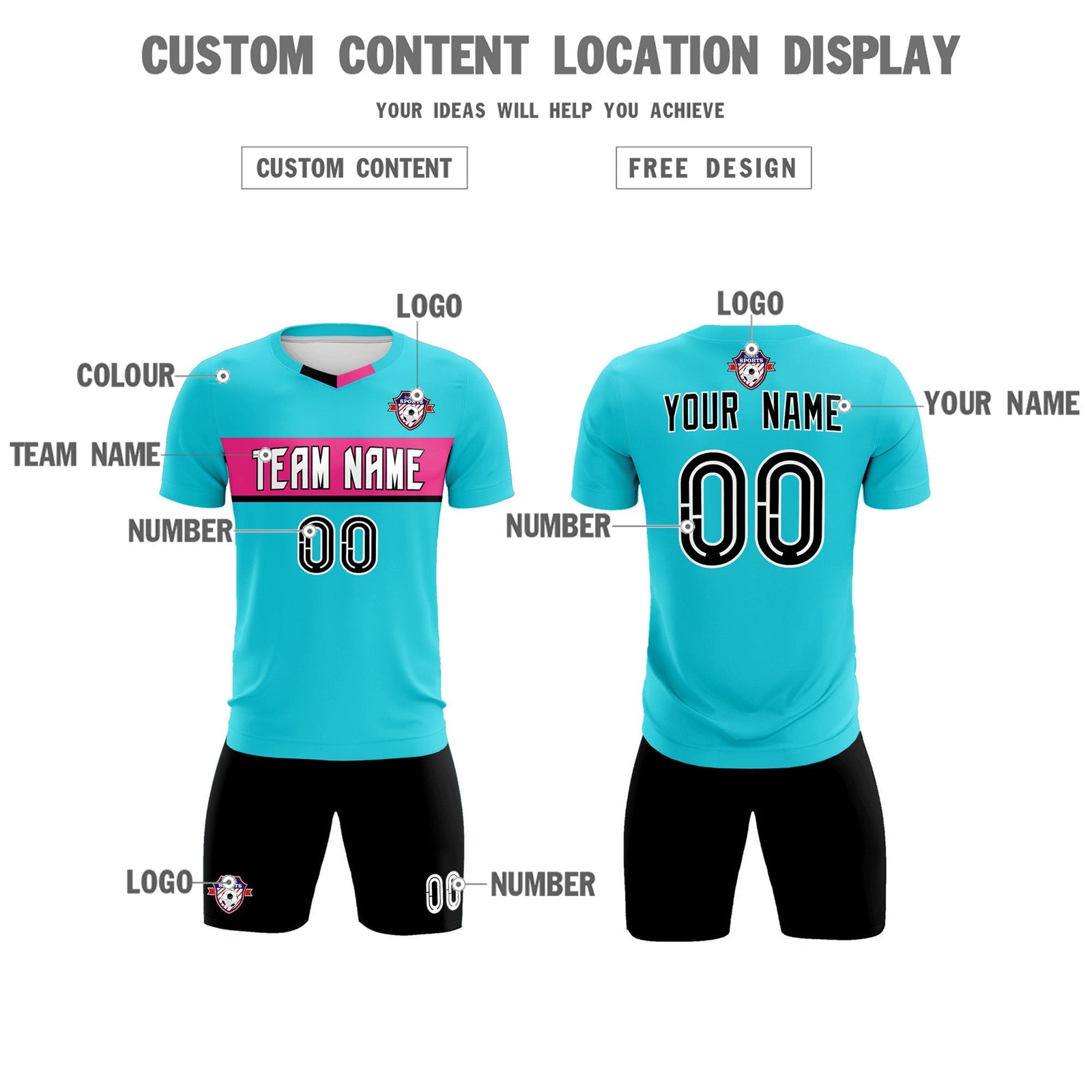 Custom Sky Blue Classic Sports Sets Soccer Shirt Jersey