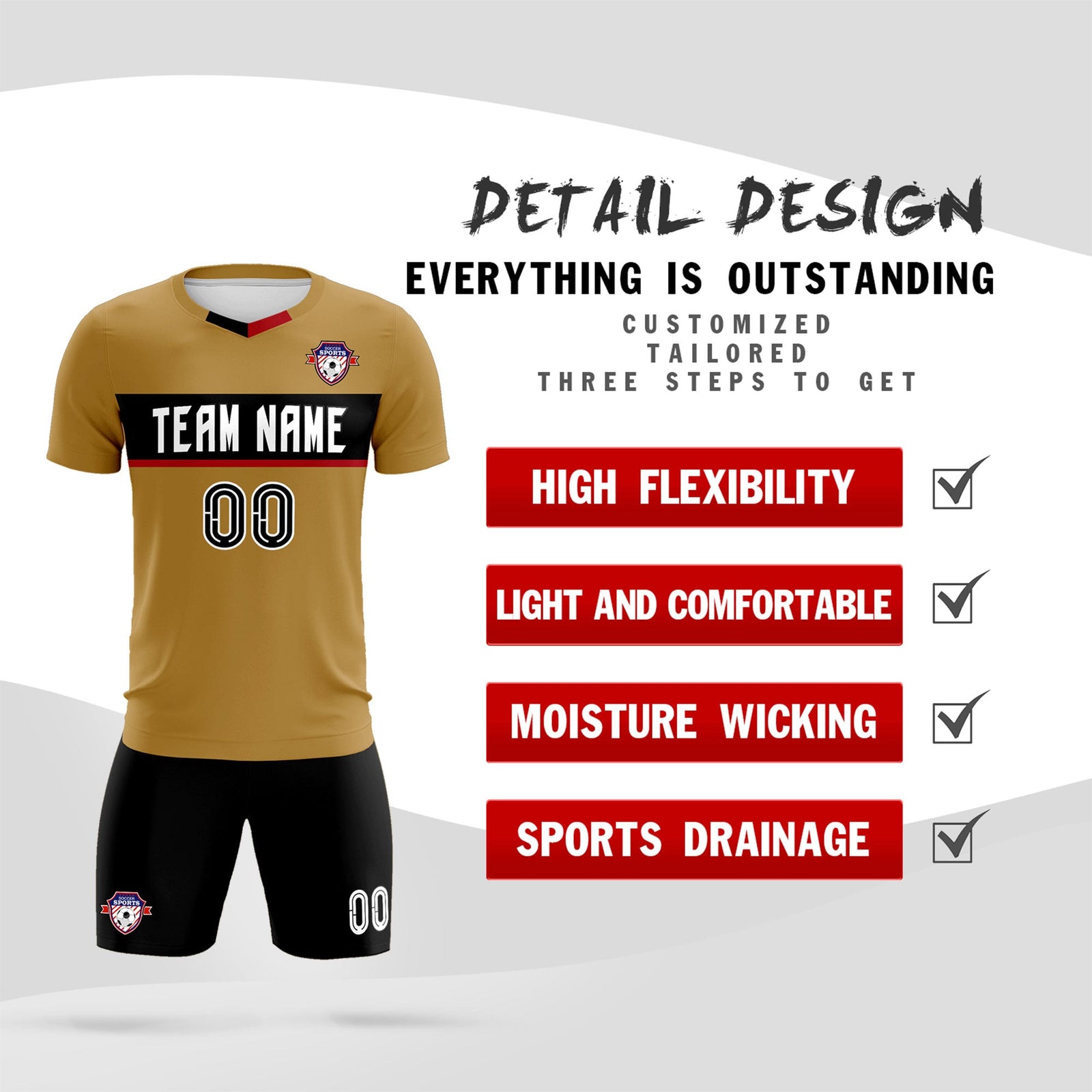 Custom Old Gold Classic Sports Sets Soccer Shirt Jersey