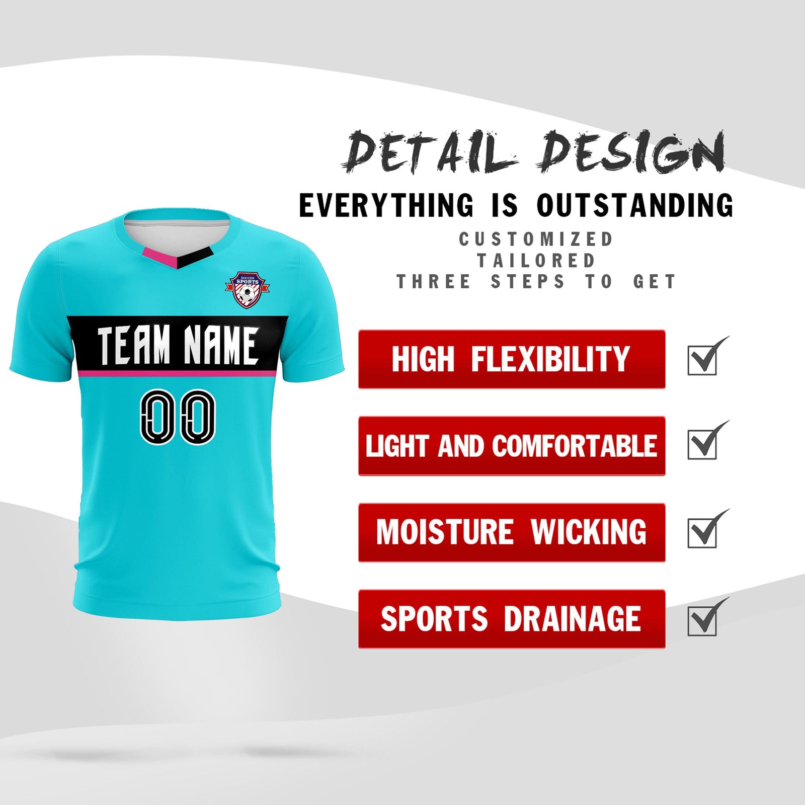 Custom Sky Blue Classic Sports Sets Soccer Shirt Jersey
