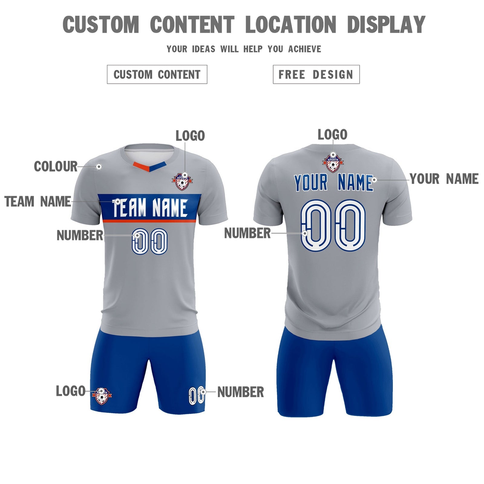 Custom Gray Classic Sports Sets Soccer Shirt Jersey