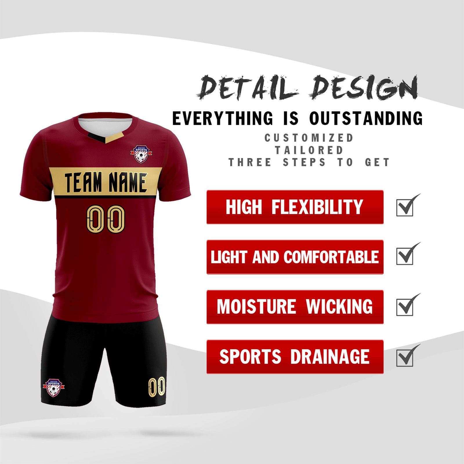 Custom Crimson Classic Sports Sets Soccer Shirt Jersey