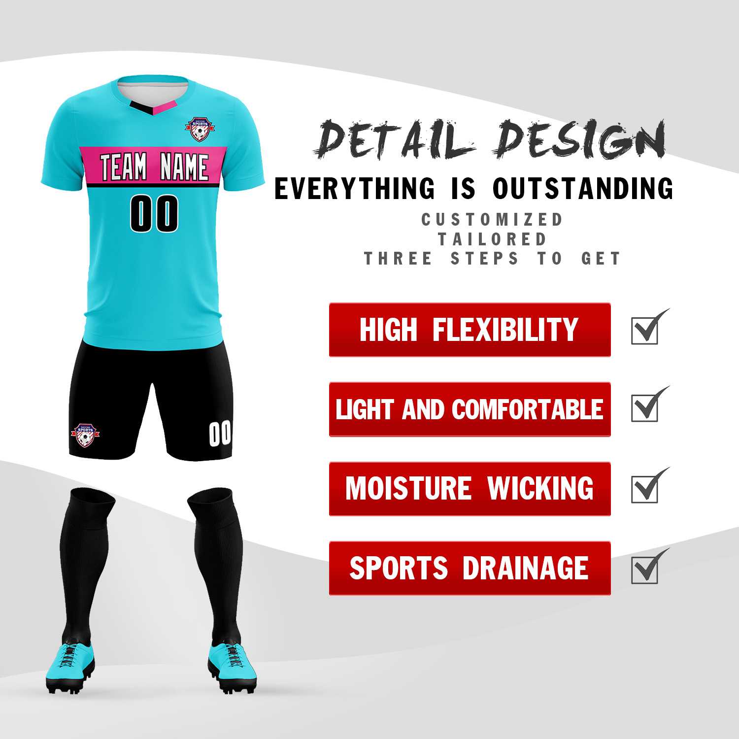 Custom Sky Blue Classic Sports Sets Soccer Shirt Jersey