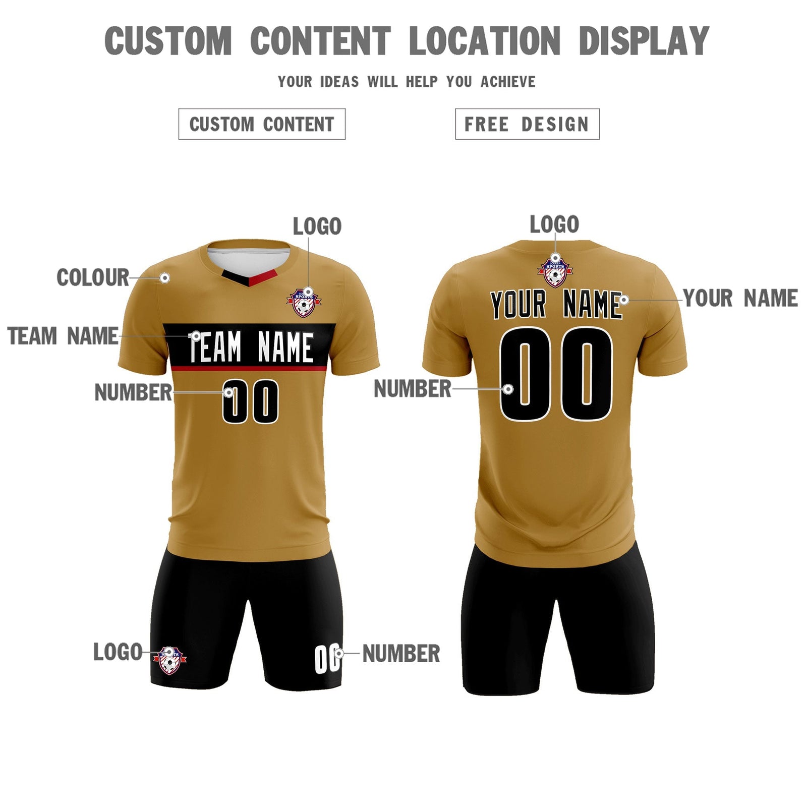 Custom Old Gold Classic Sports Sets Soccer Shirt Jersey