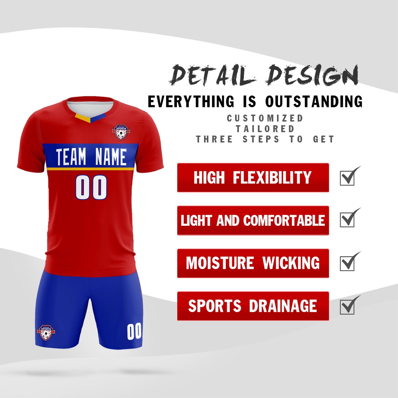 Custom Red Classic Sports Sets Soccer Shirt Jersey