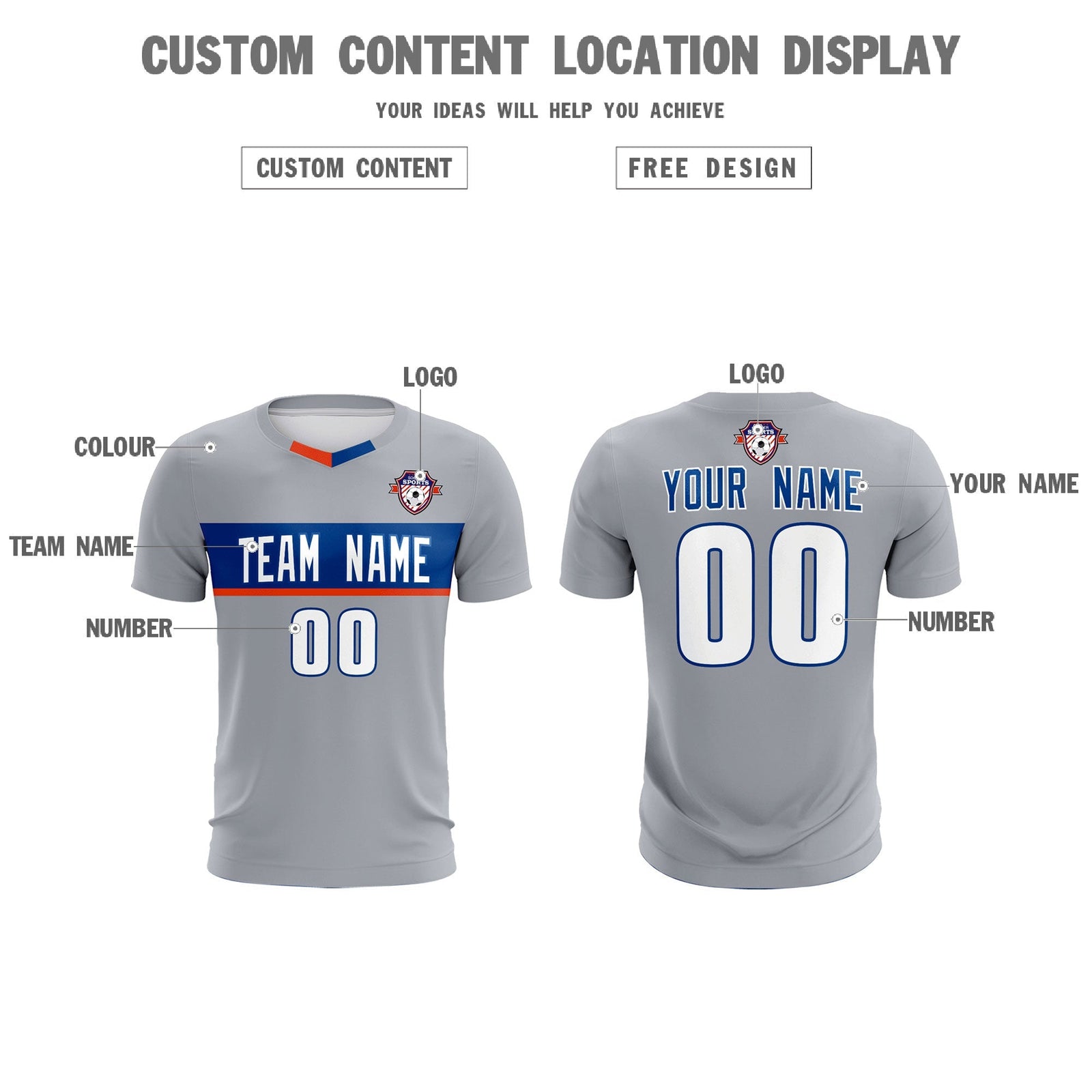 Custom Gray Classic Sports Sets Soccer Shirt Jersey