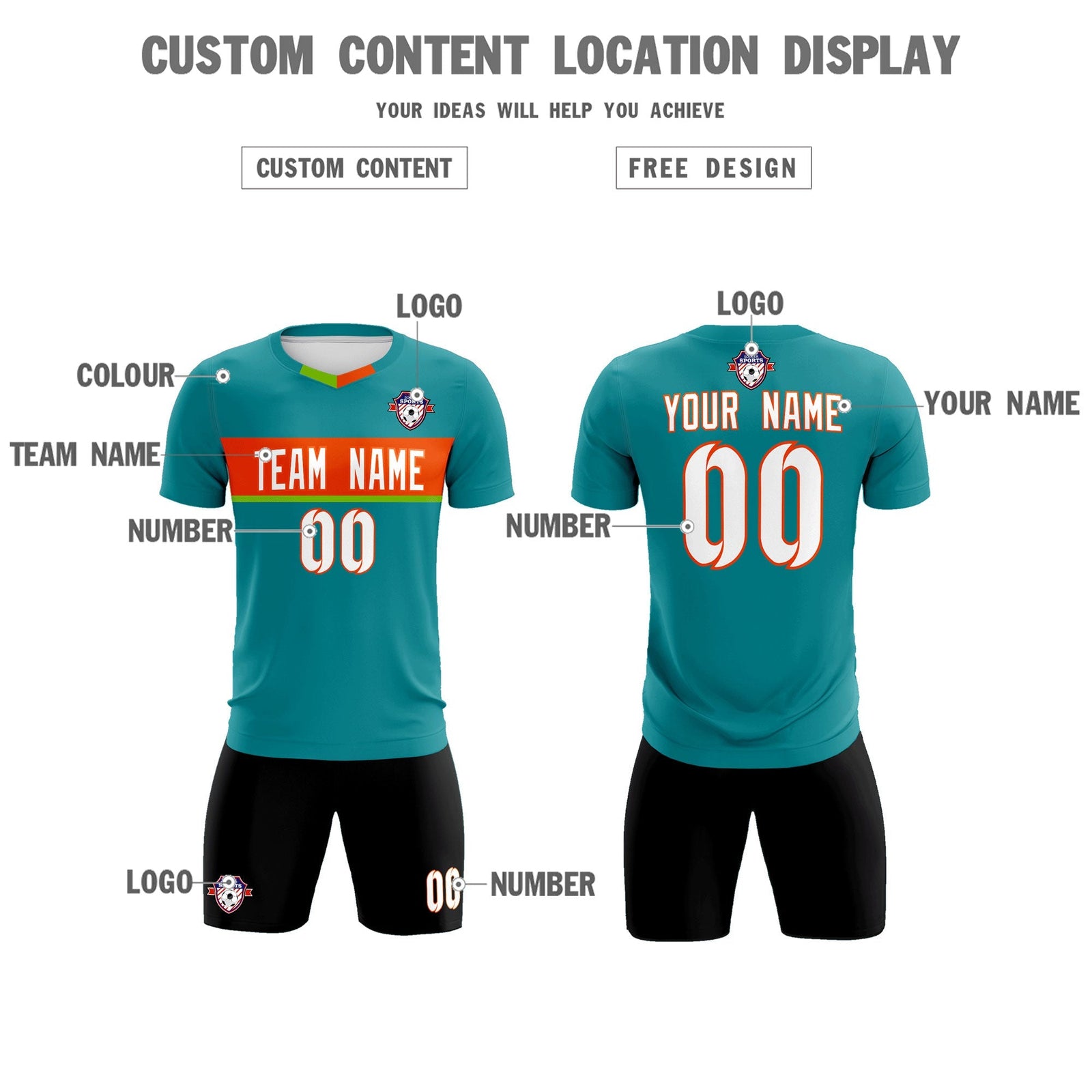 Custom Aqua Classic Sports Sets Soccer Shirt Jersey