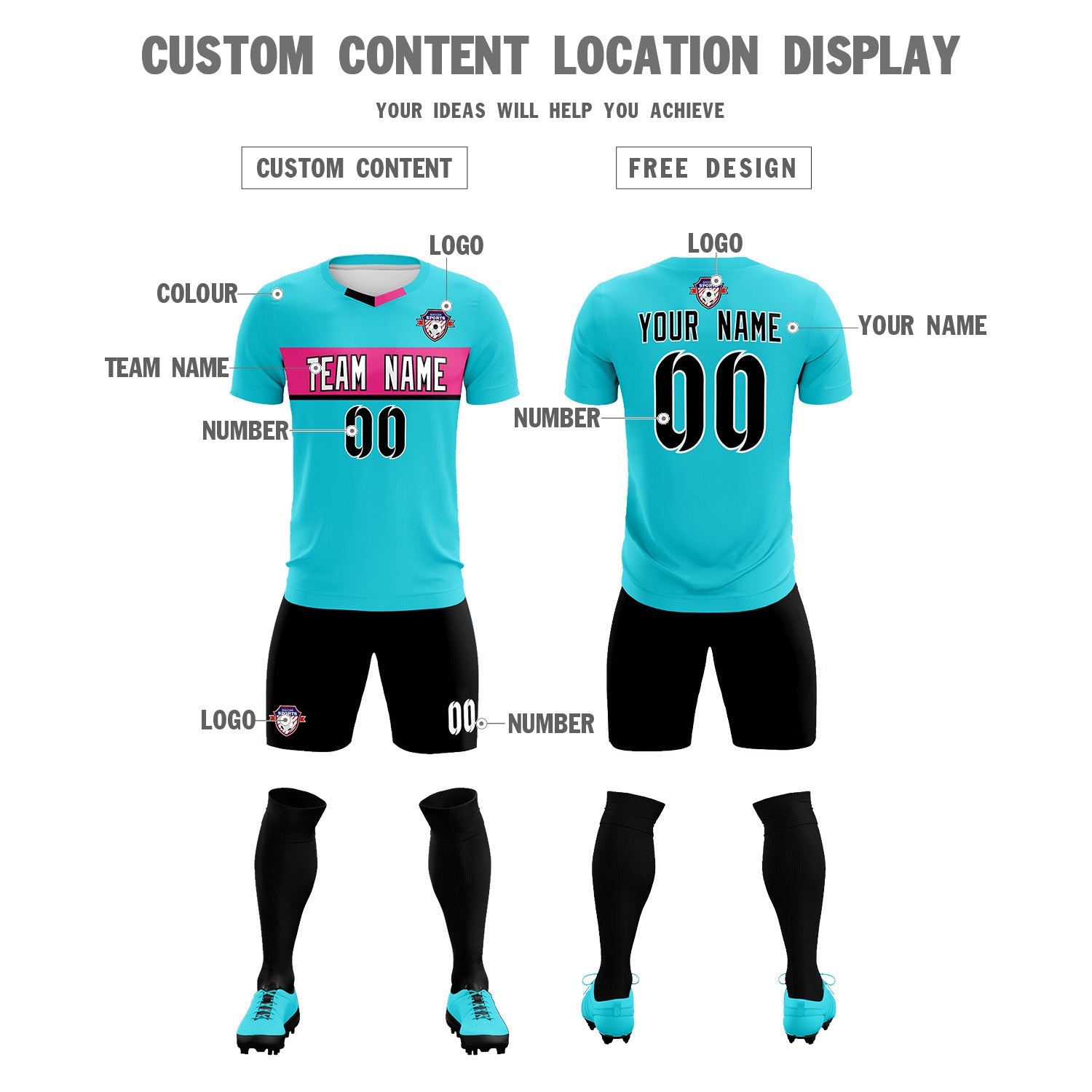 Custom Sky Blue Classic Sports Sets Soccer Shirt Jersey