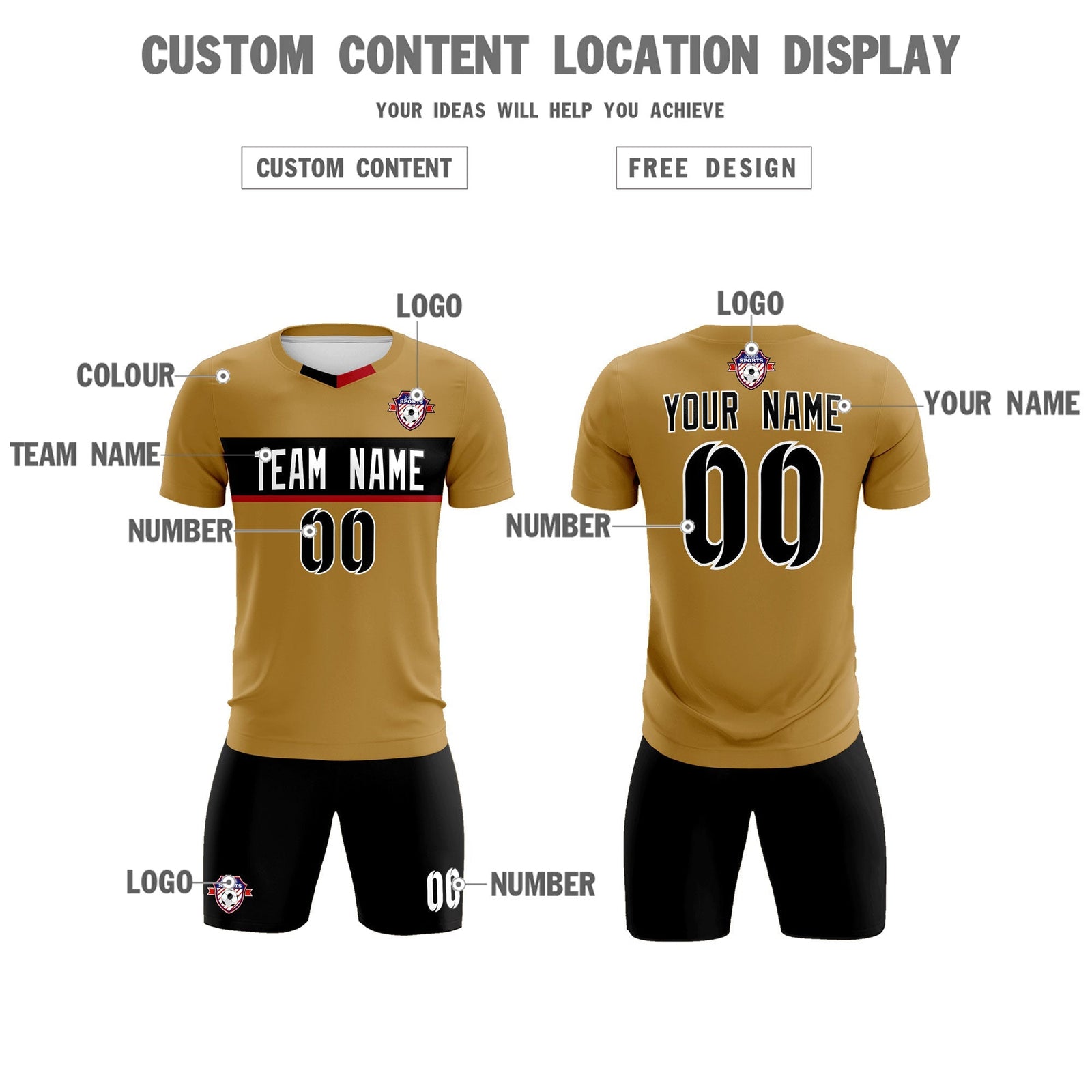 Custom Old Gold Classic Sports Sets Soccer Shirt Jersey