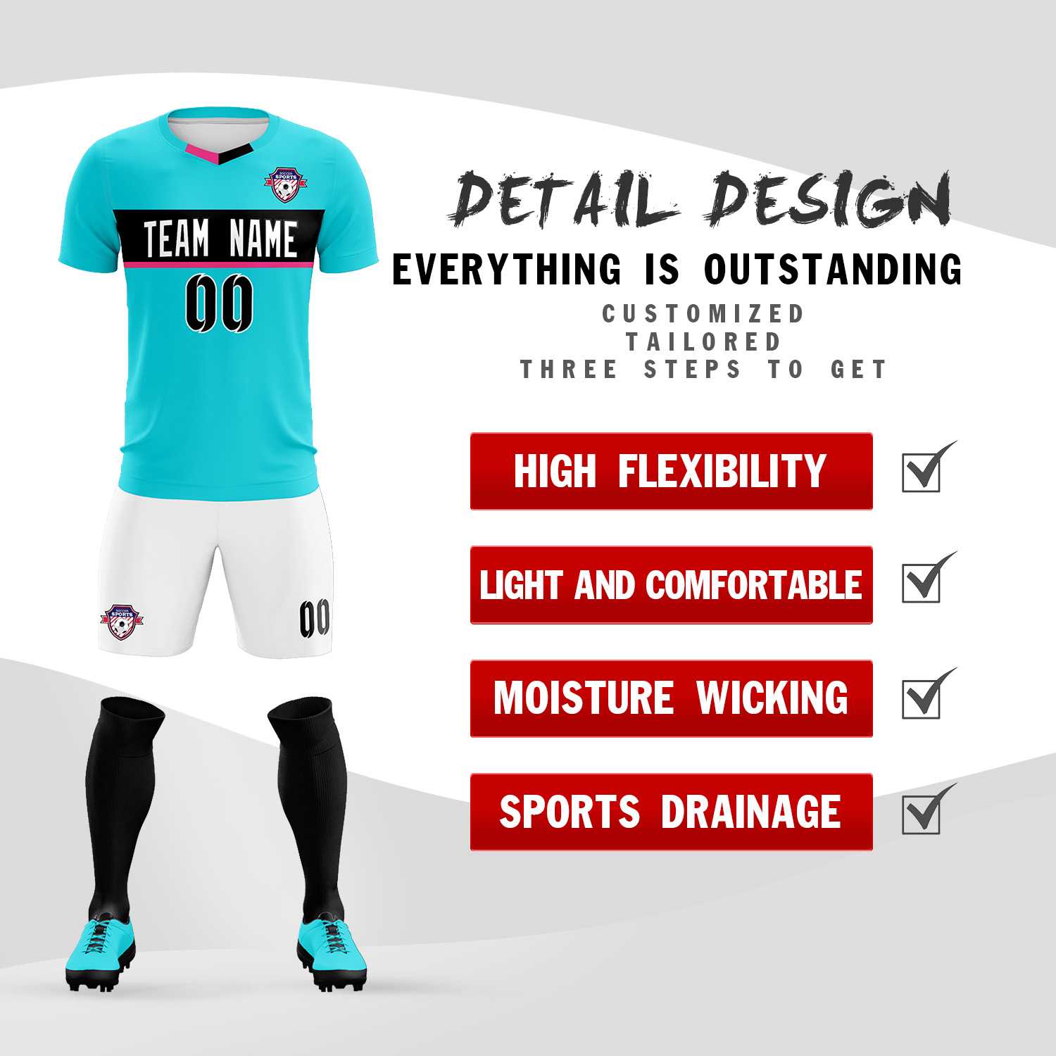 Custom Sky Blue Classic Sports Sets Soccer Shirt Jersey