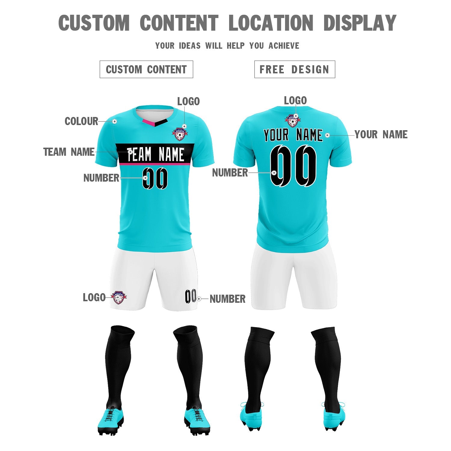 Custom Sky Blue Classic Sports Sets Soccer Shirt Jersey