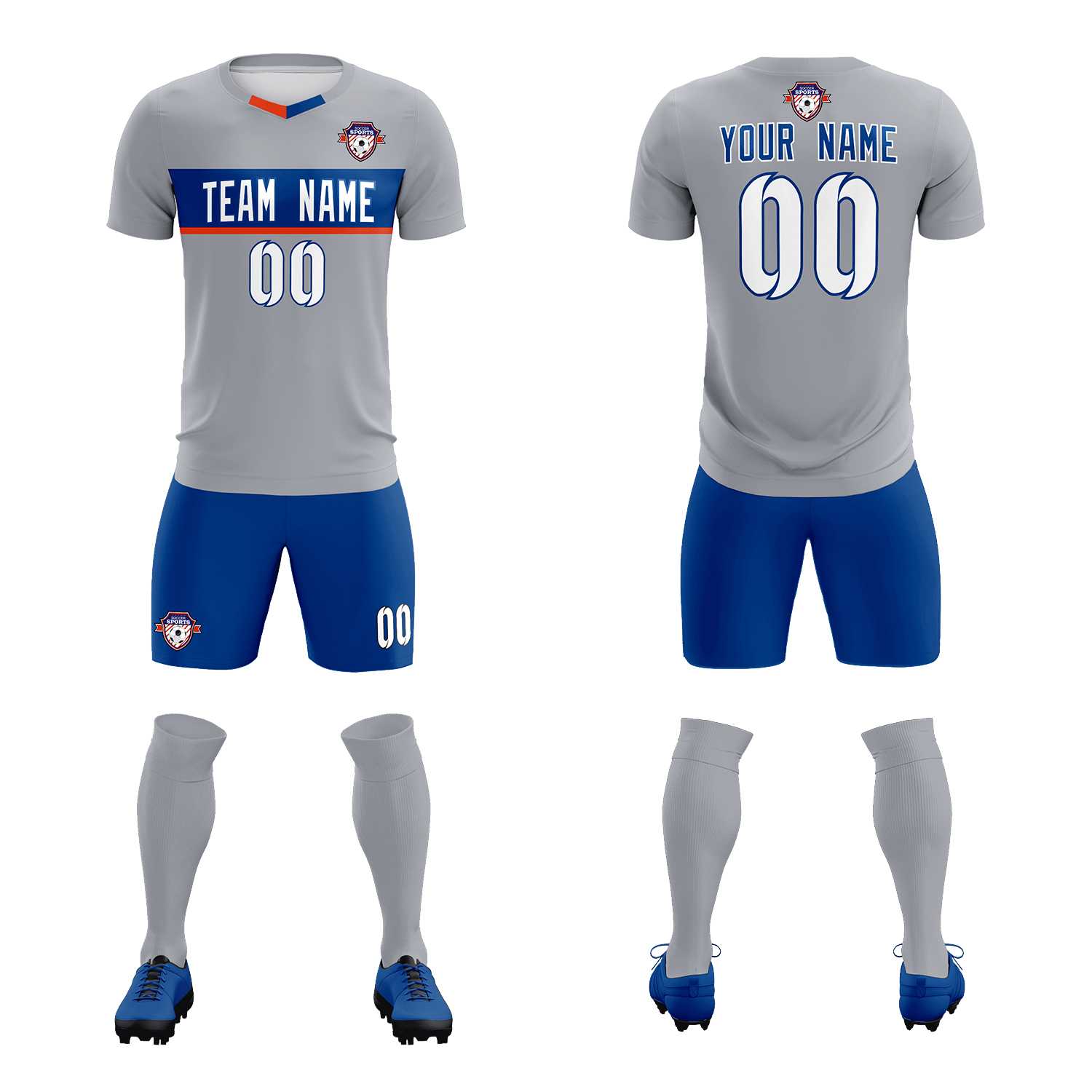 Custom Gray Classic Sports Sets Soccer Shirt Jersey
