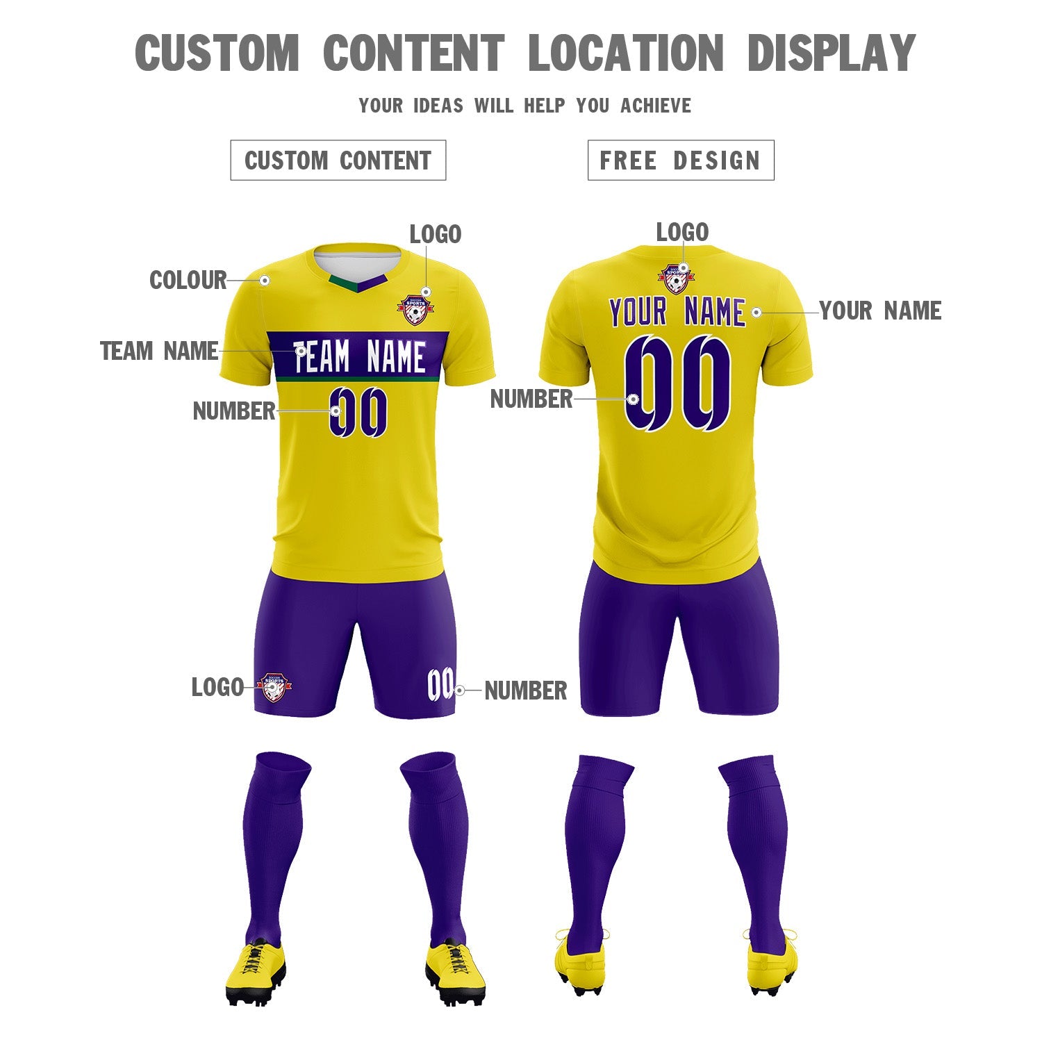 Custom Gold Classic Sports Sets Soccer Shirt Jersey