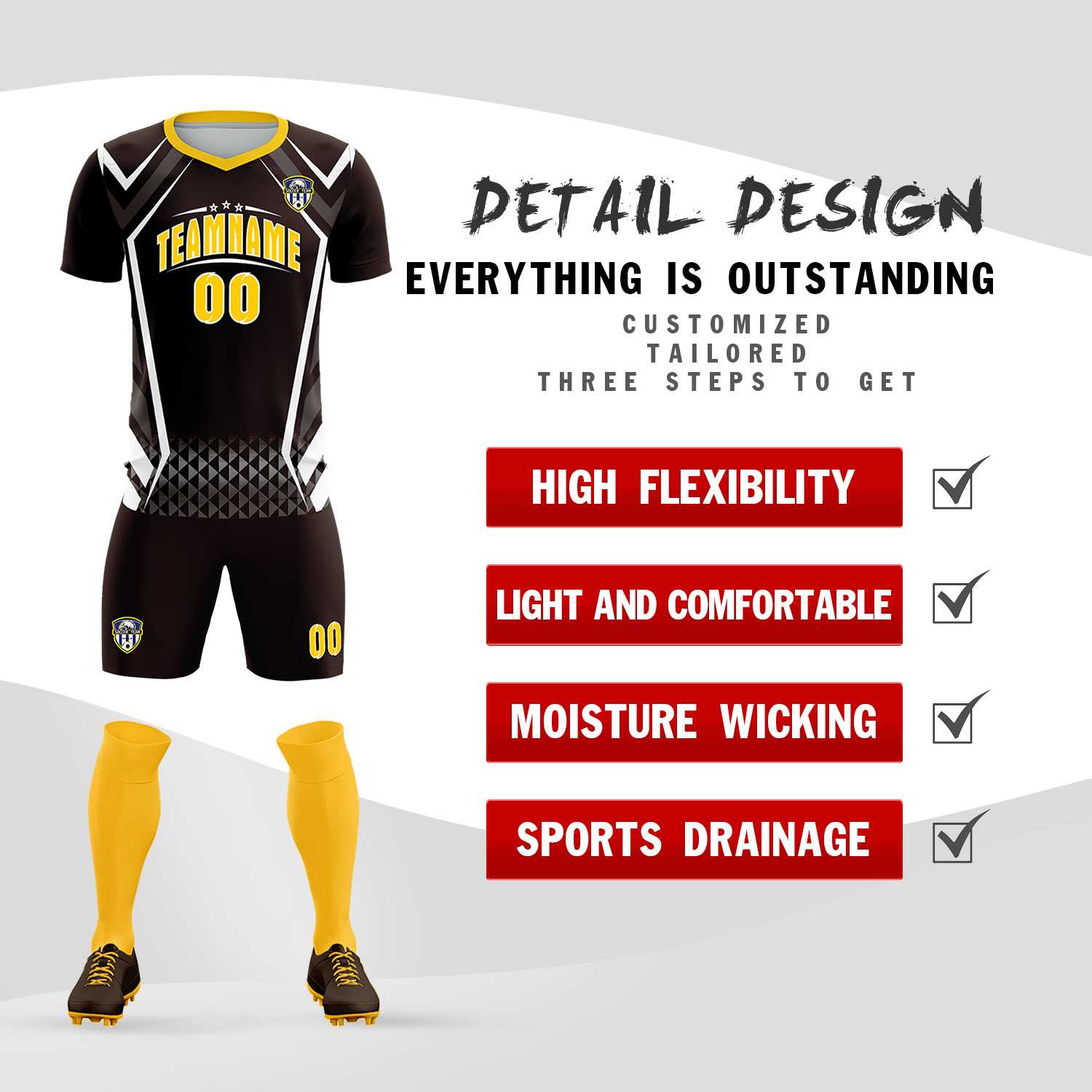 Custom Brown Abstract Breathable Soccer Tops/Sets Jersey