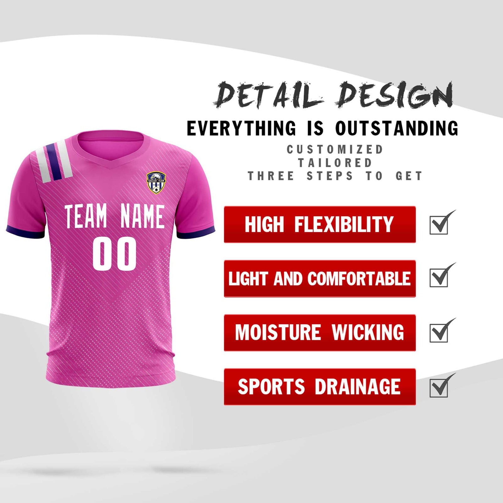 Custom Light Red Striped Sportswear Soccer Tops/Sets Jersey For Adults