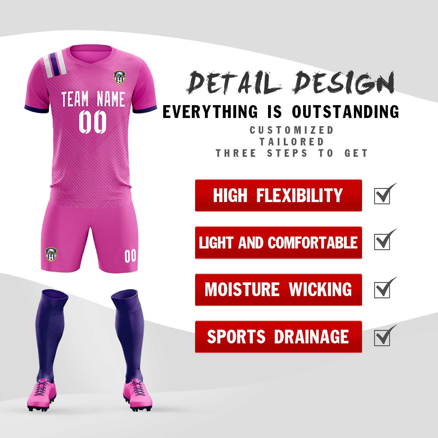 Custom Light Red Striped Sportswear Soccer Tops/Sets Jersey For Adults
