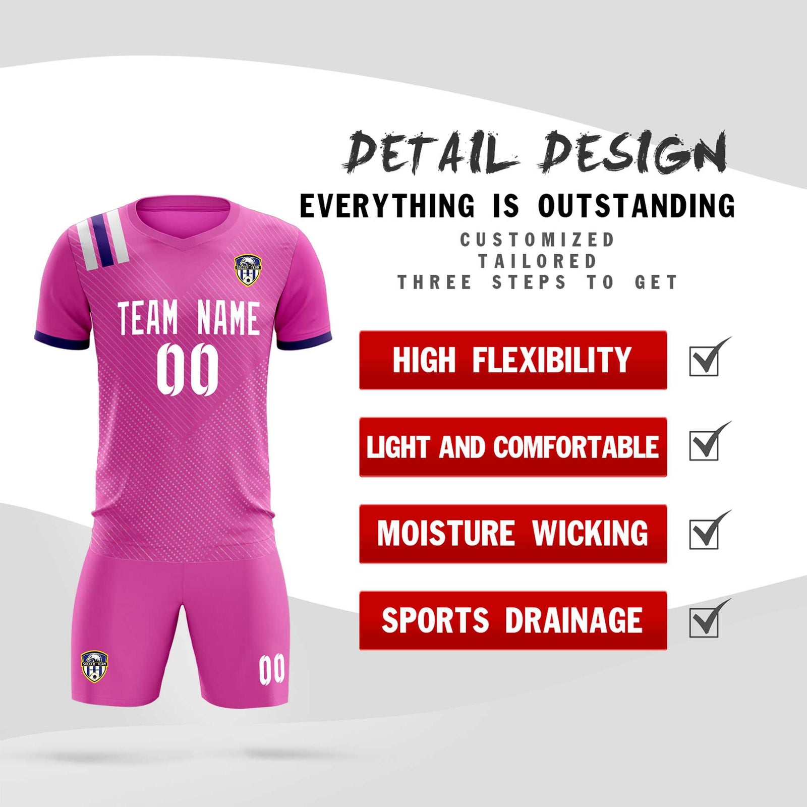 Custom Light Red Striped Sportswear Soccer Tops/Sets Jersey For Adults