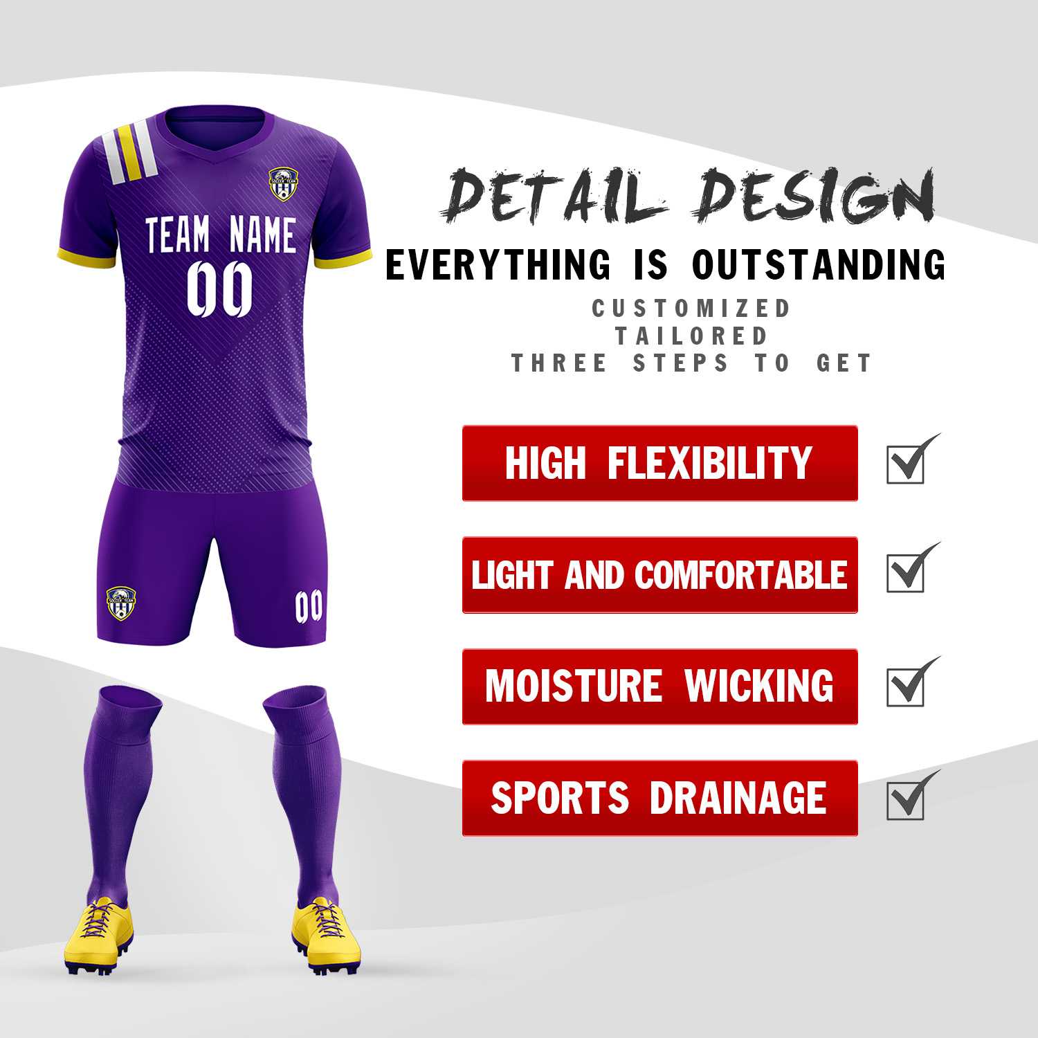 Custom Purple Striped Sportswear Soccer Tops/Sets Jersey For Adults