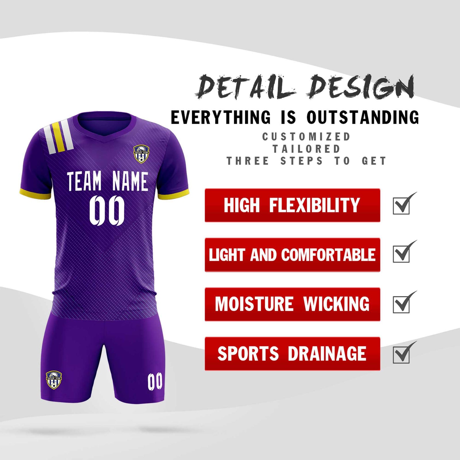 Custom Purple Striped Sportswear Soccer Tops/Sets Jersey For Adults