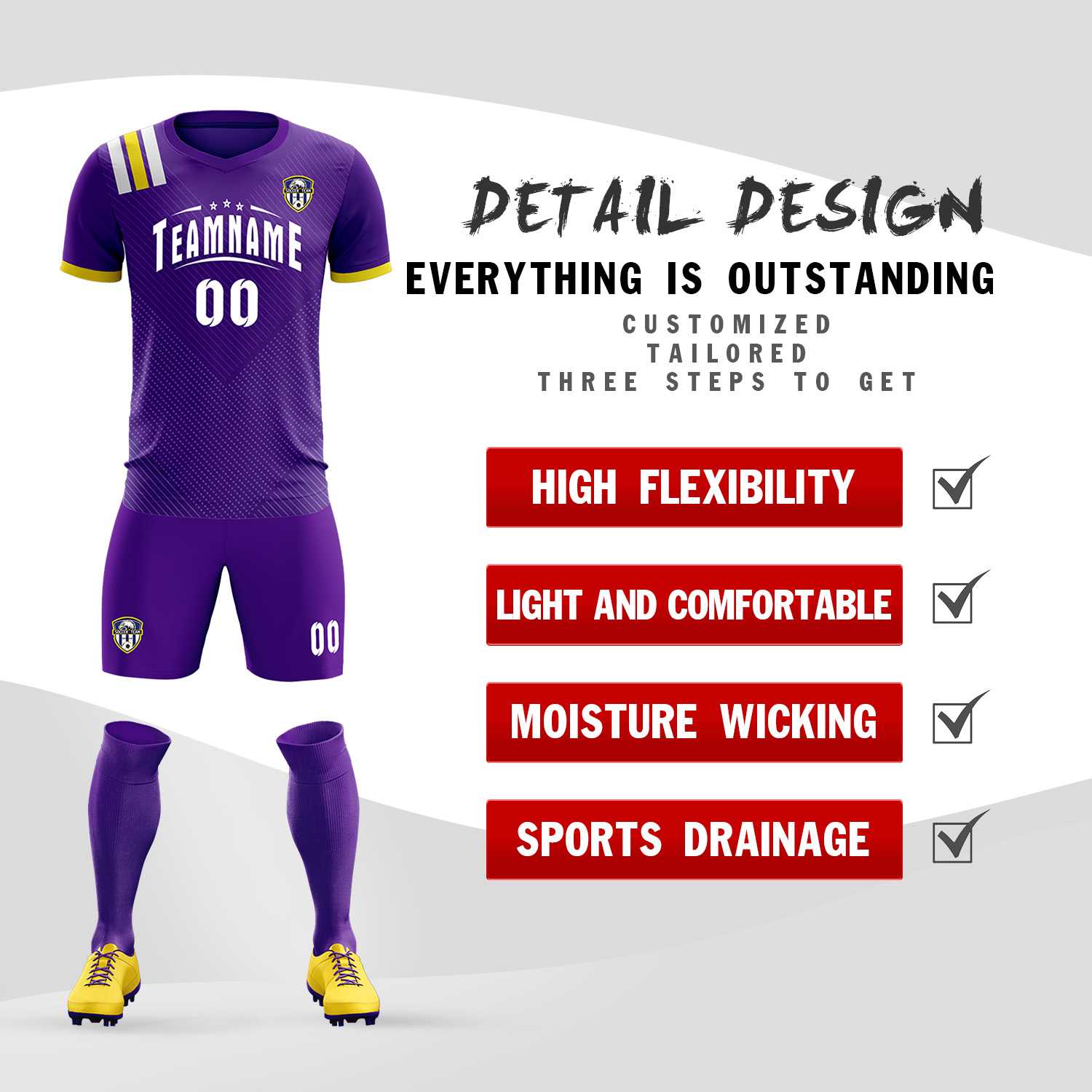Custom Purple Striped Sportswear Soccer Tops/Sets Jersey For Adults