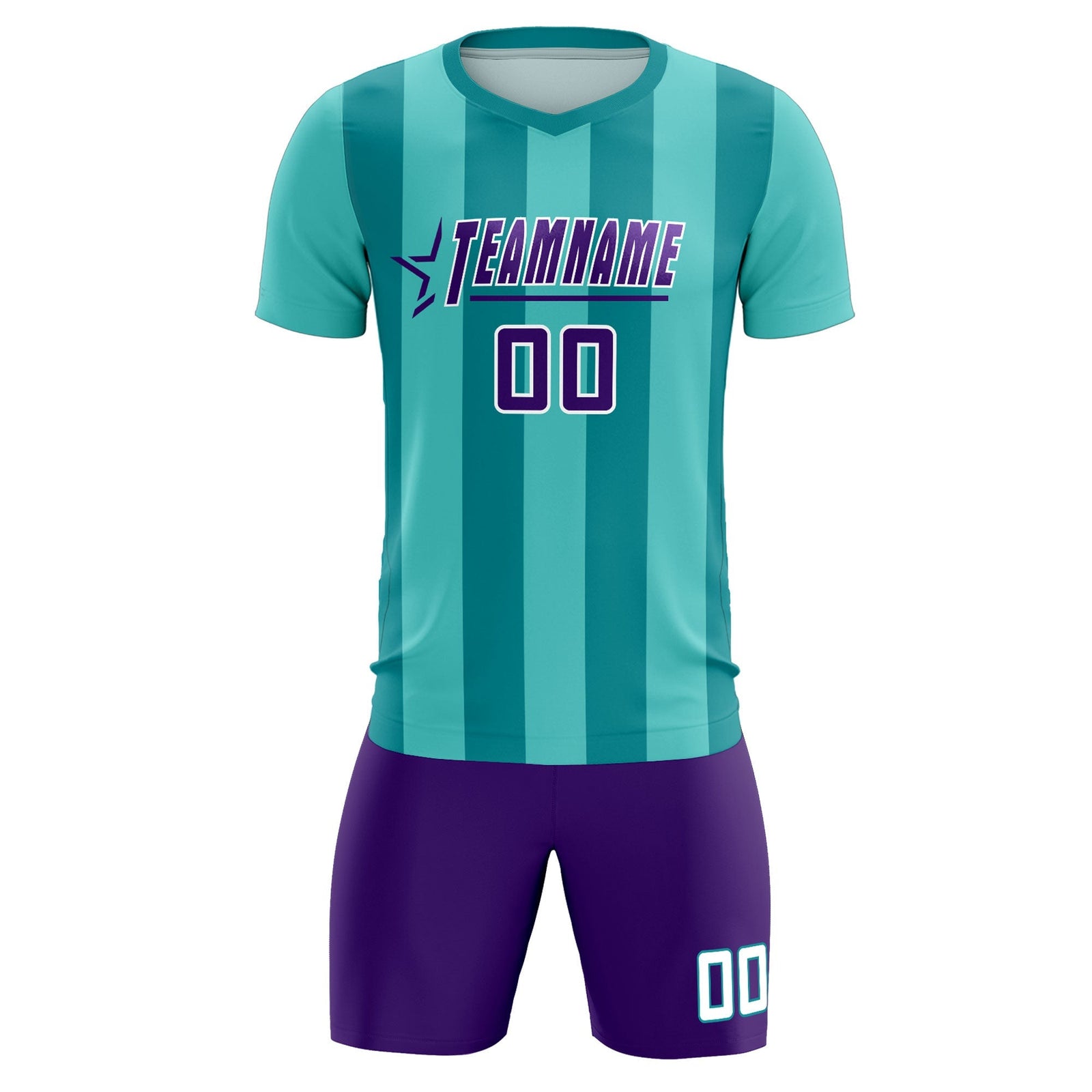 Custom Bright Green Aqua Vertical Stripes Casual Outdoor Soccer Sets Jersey