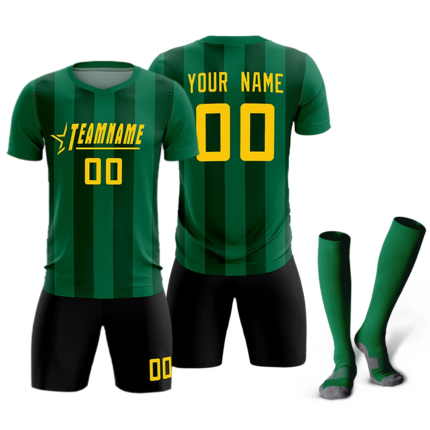Custom Kelly Green Green Vertical Stripes Casual Outdoor Soccer Sets Jersey