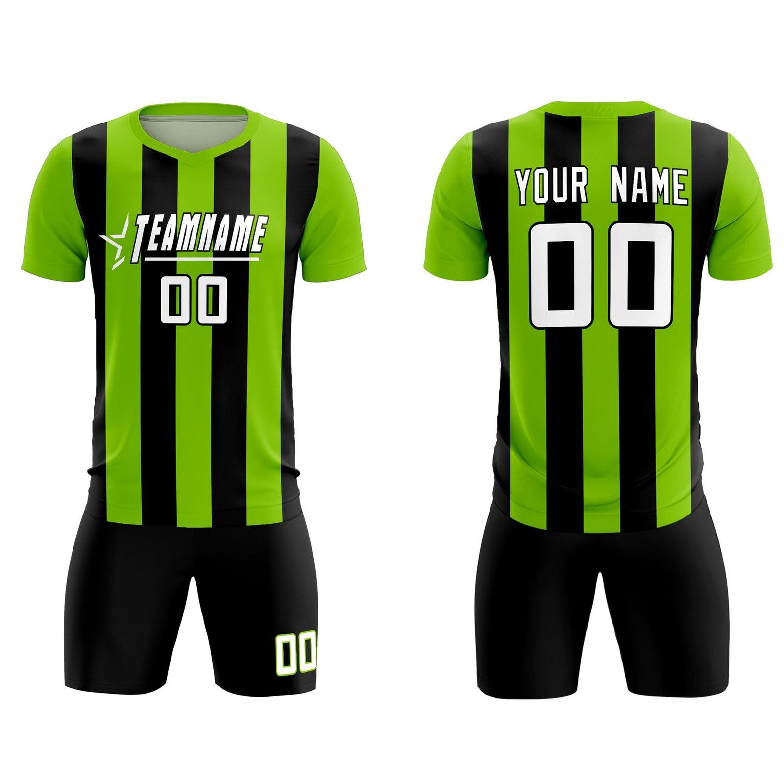 Custom Neon Green Black Vertical Stripes Casual Outdoor Soccer Sets Jersey
