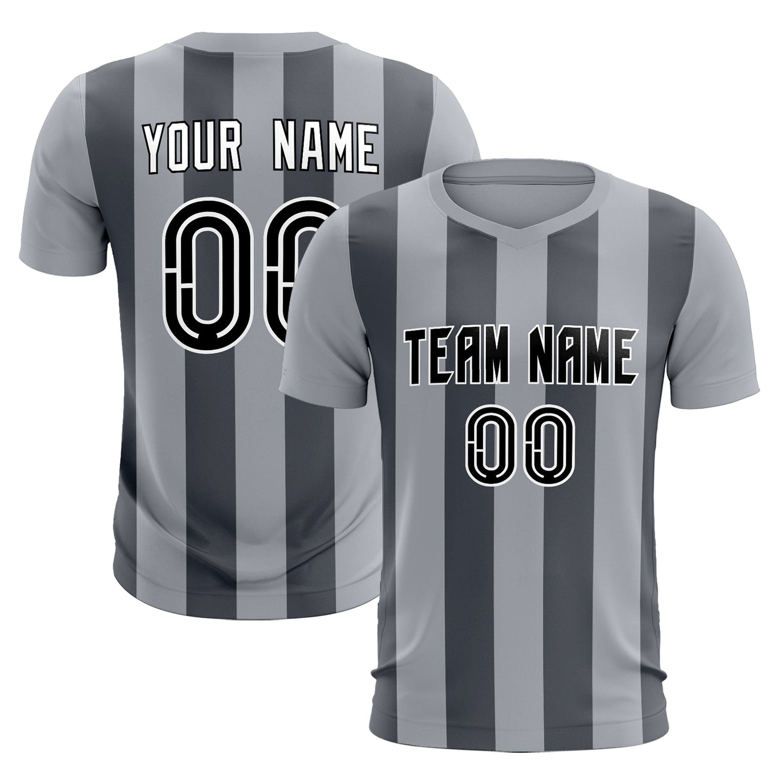 Custom Gray Dark Gray Vertical Stripes Casual Outdoor Soccer Sets Jersey