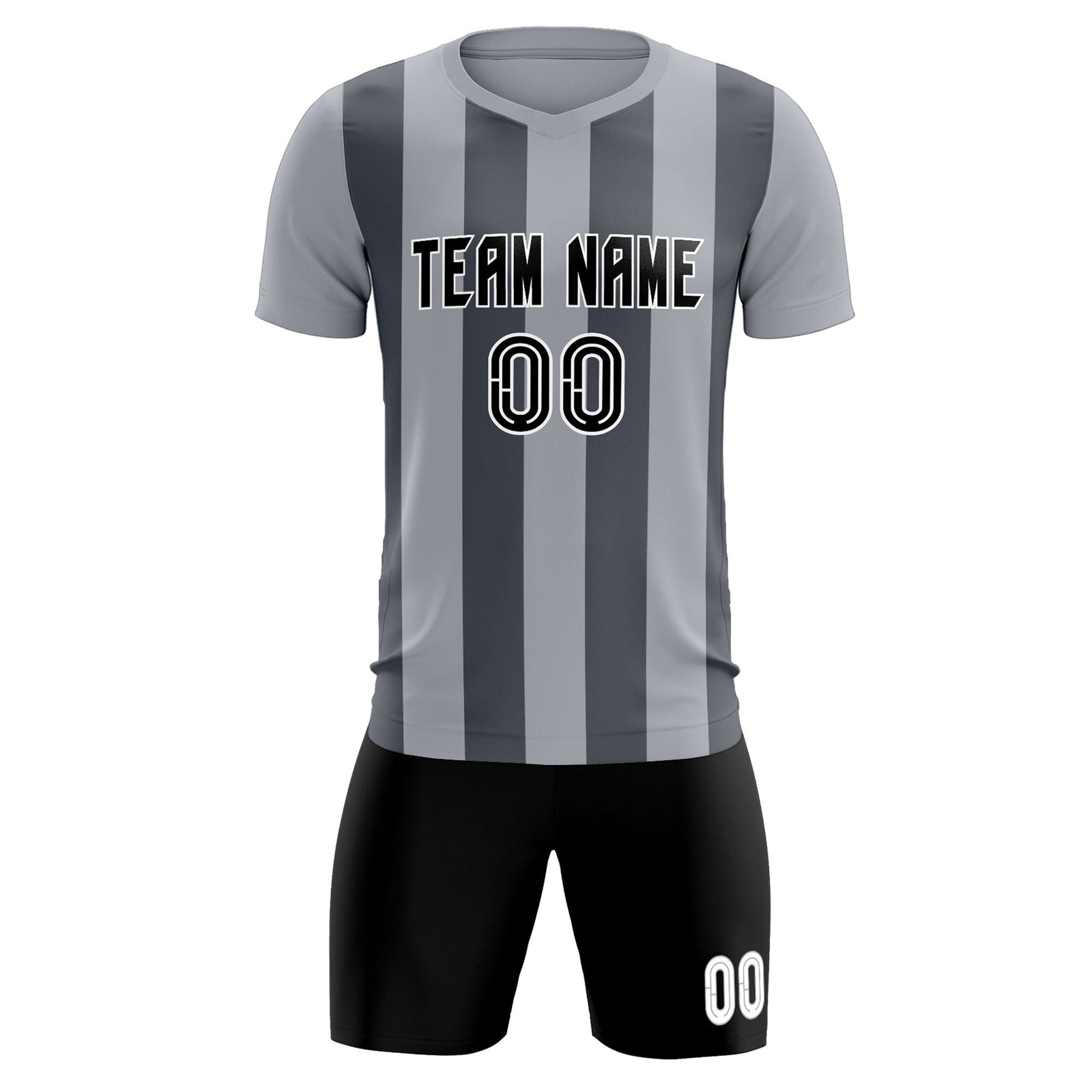 Custom Gray Dark Gray Vertical Stripes Casual Outdoor Soccer Sets Jersey