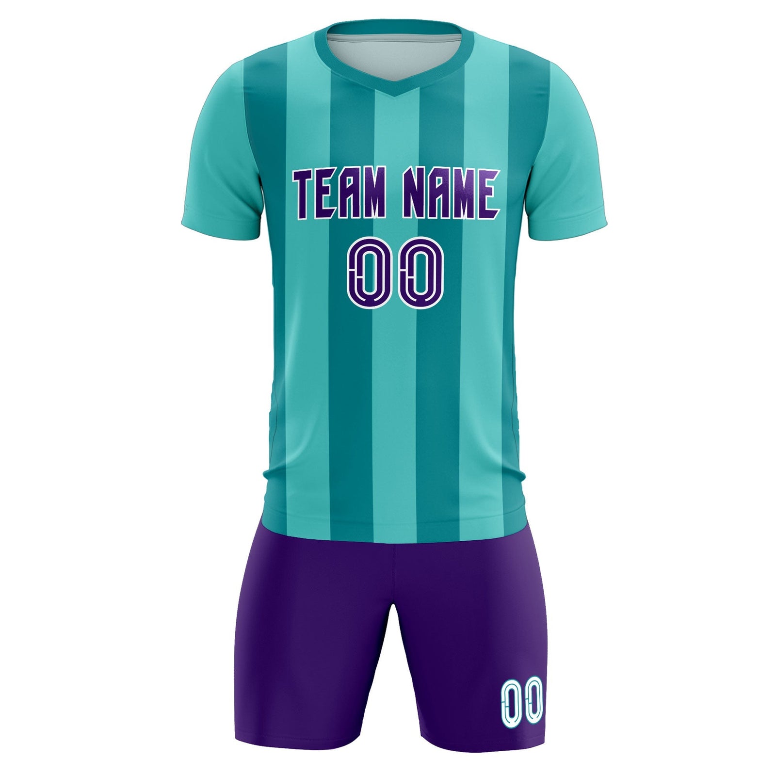 Custom Bright Green Aqua Vertical Stripes Casual Outdoor Soccer Sets Jersey