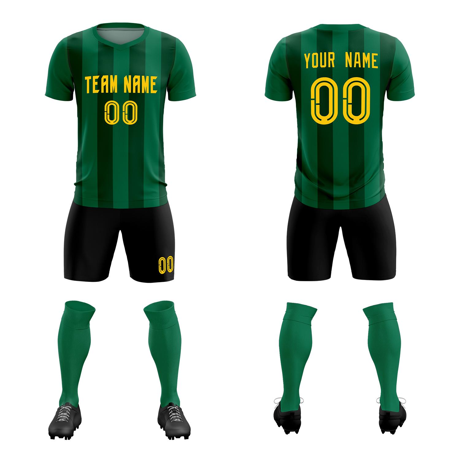 Custom Kelly Green Green Vertical Stripes Casual Outdoor Soccer Sets Jersey