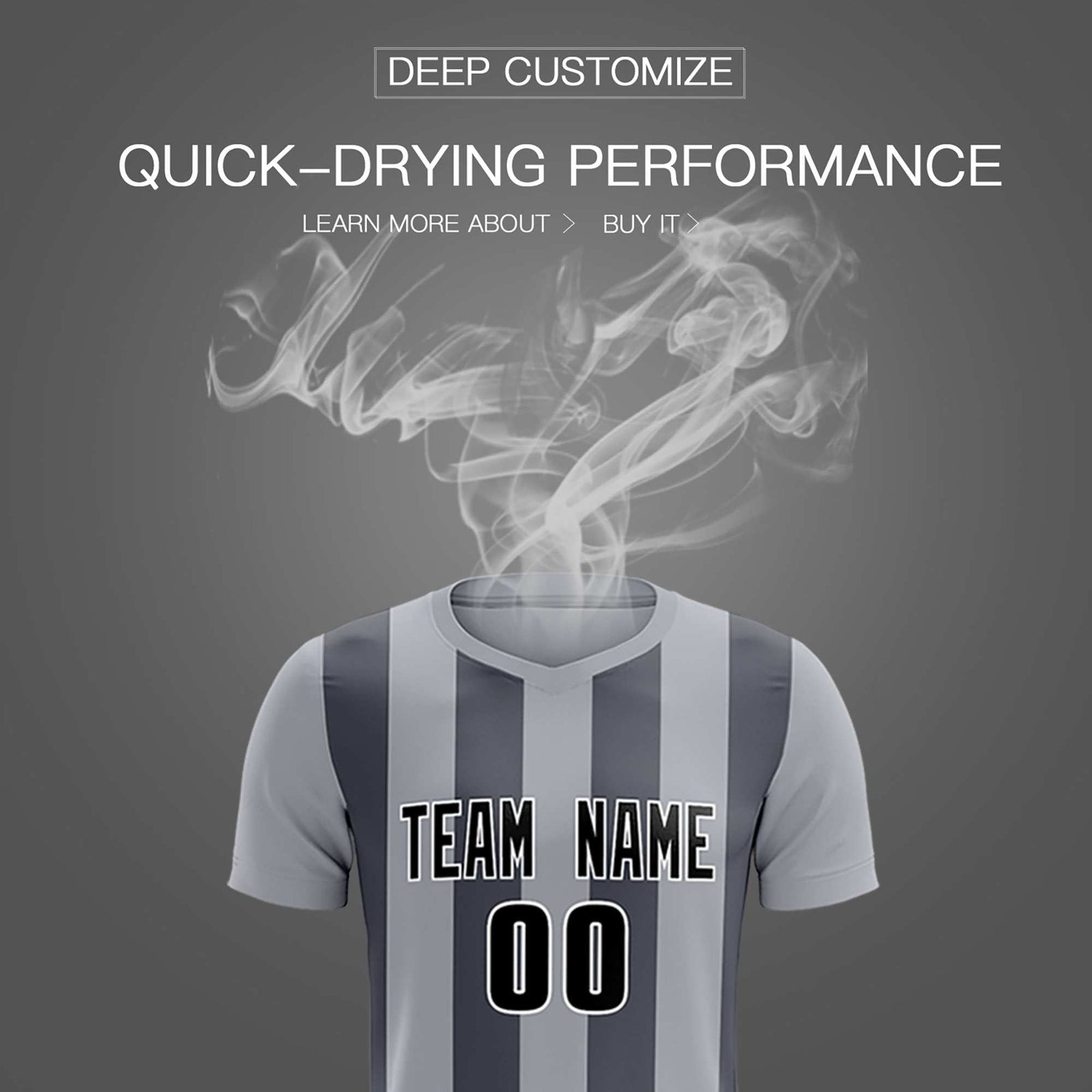 Custom Gray Dark Gray Vertical Stripes Casual Outdoor Soccer Sets Jersey