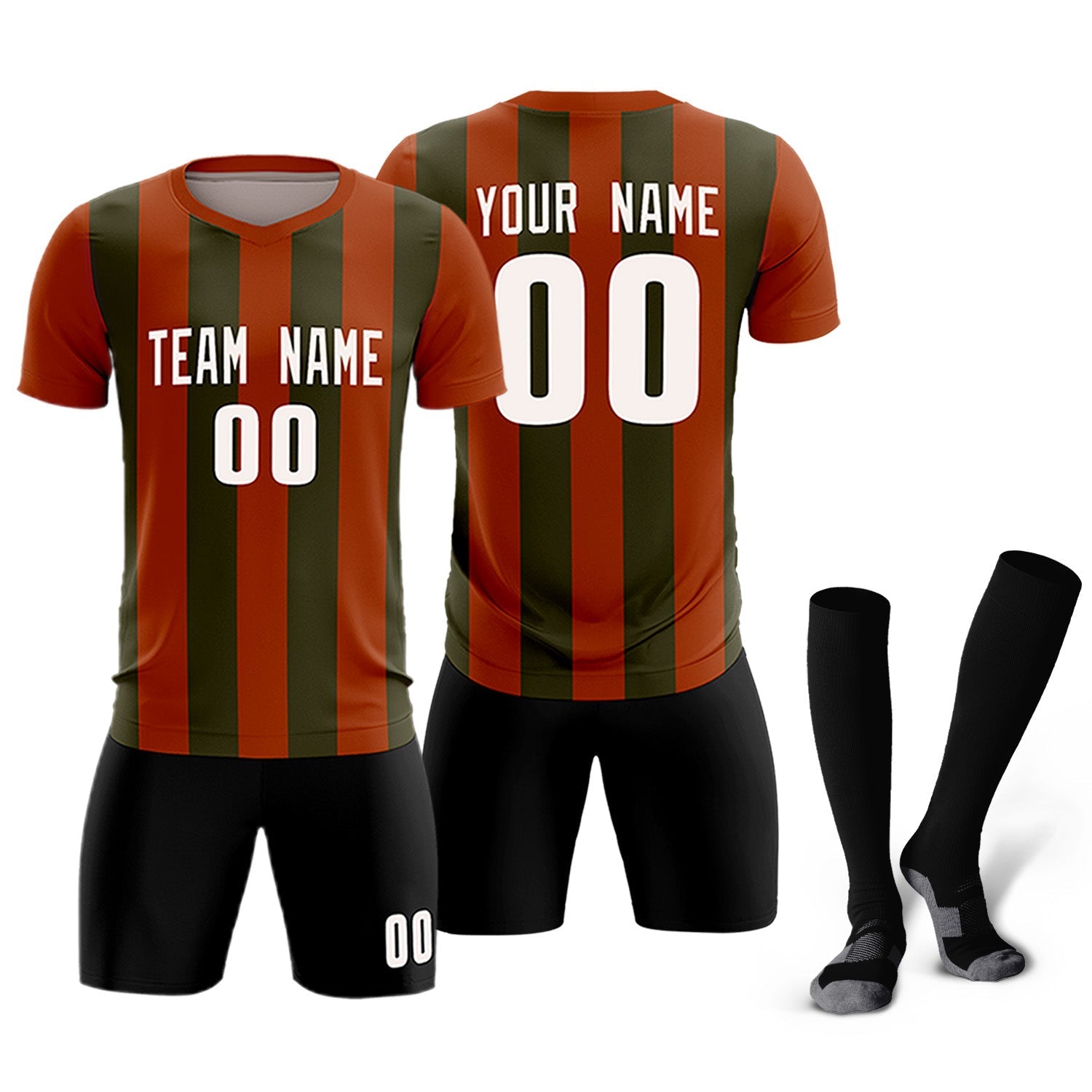 Custom Texas Orange Olive Vertical Stripes Casual Outdoor Soccer Sets Jersey