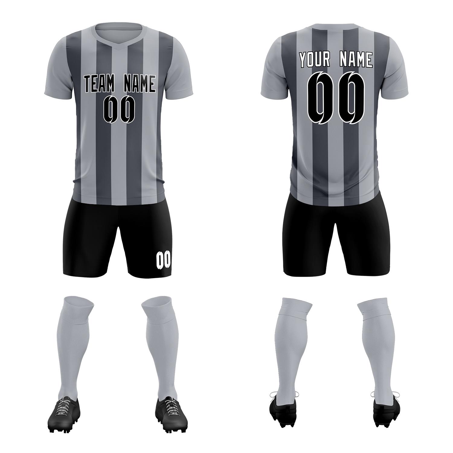 Custom Gray Dark Gray Vertical Stripes Casual Outdoor Soccer Sets Jersey