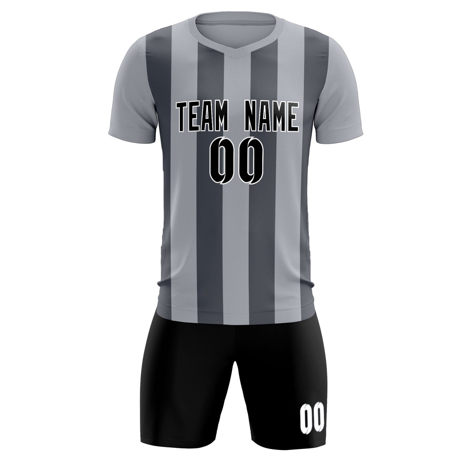 Custom Gray Dark Gray Vertical Stripes Casual Outdoor Soccer Sets Jersey