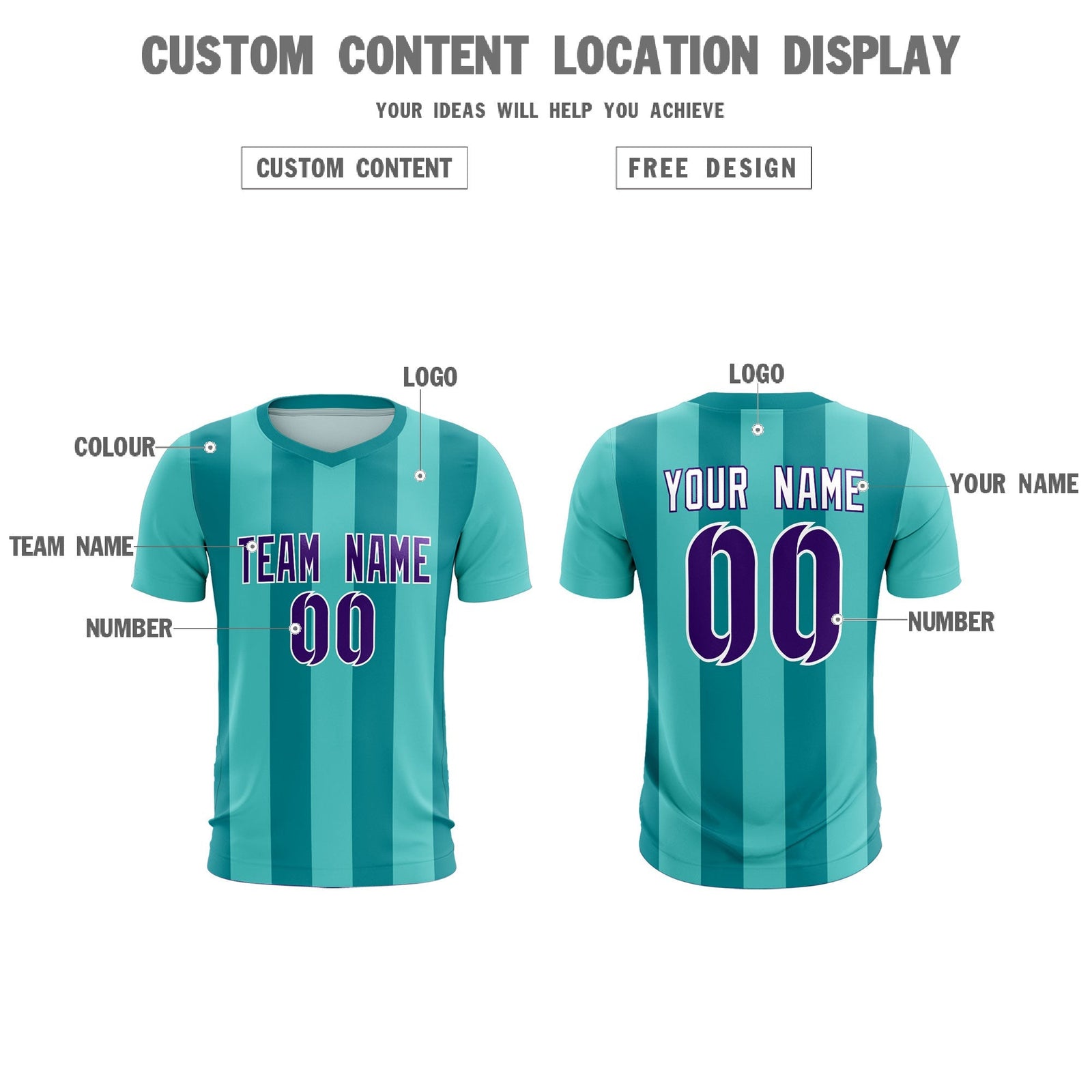 Custom Bright Green Aqua Vertical Stripes Casual Outdoor Soccer Sets Jersey