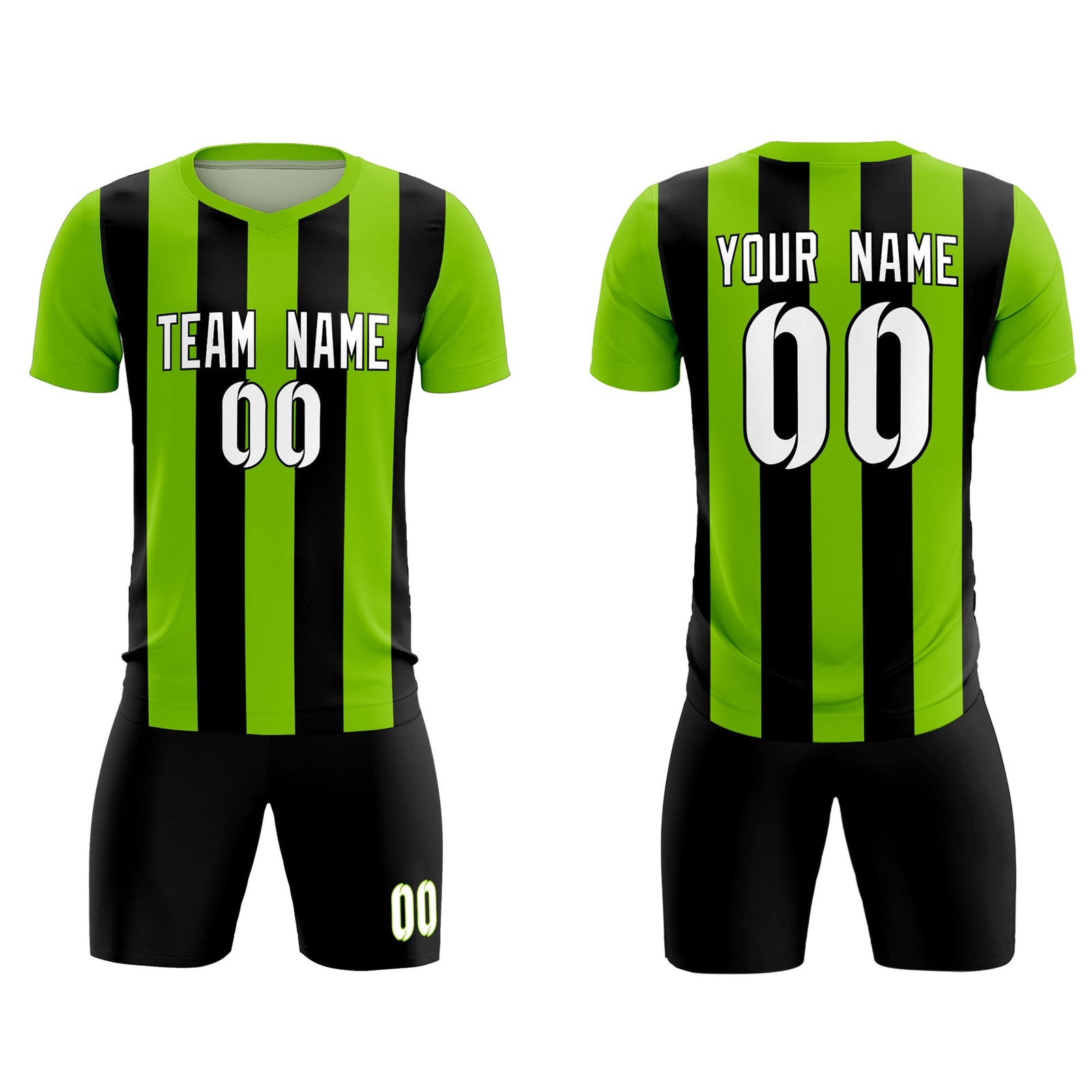 Custom Neon Green Black Vertical Stripes Casual Outdoor Soccer Sets Jersey