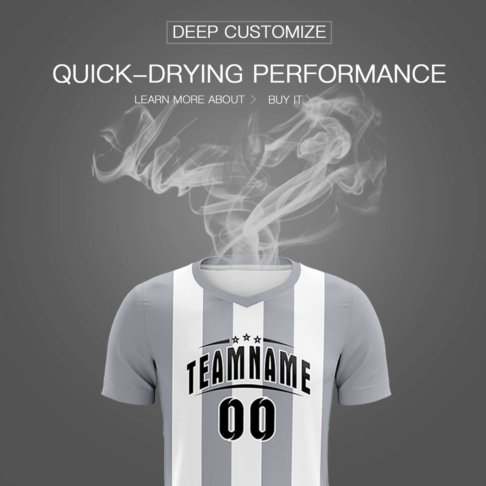 Custom White Gray Vertical Stripes Casual Outdoor Soccer Sets Jersey