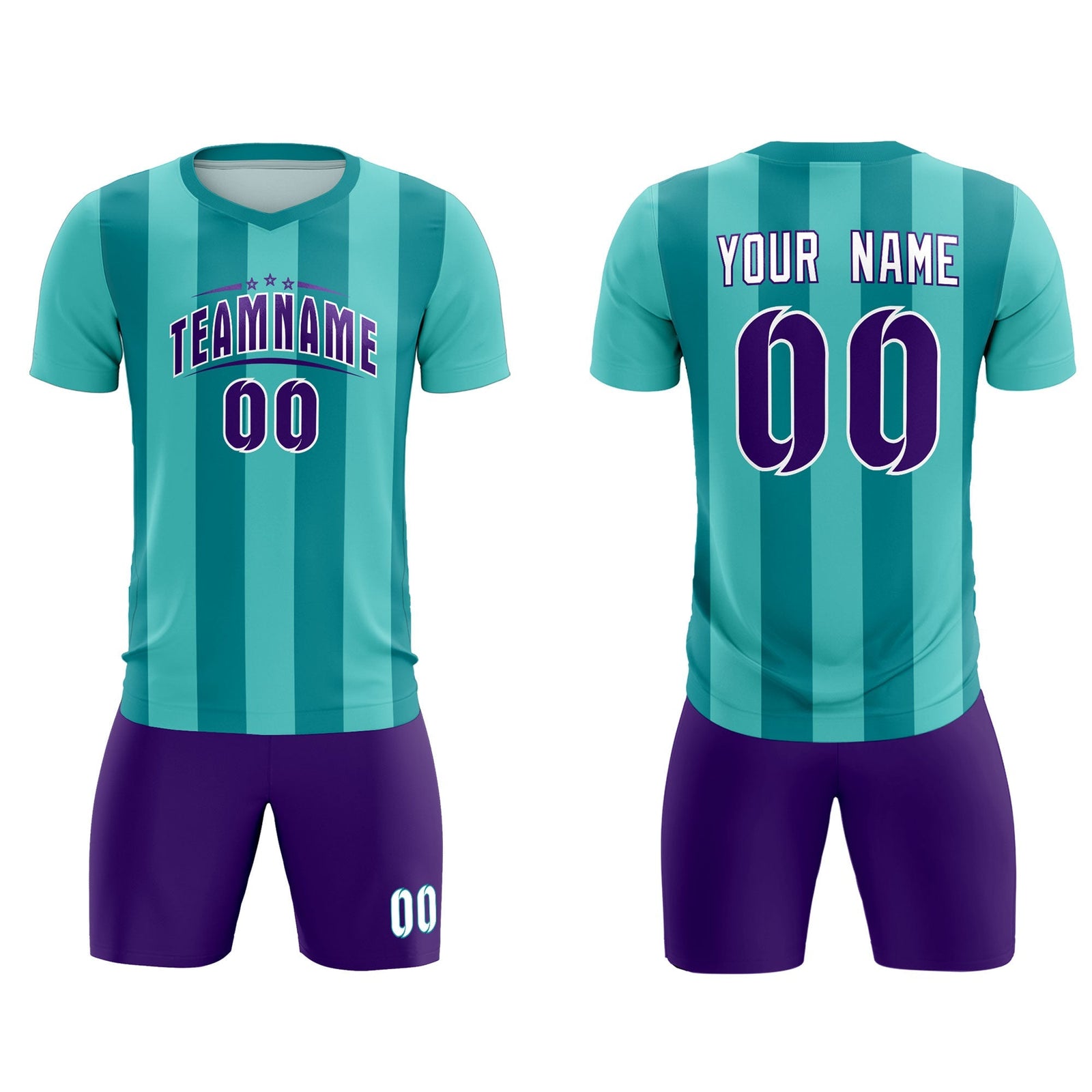 Custom Bright Green Aqua Vertical Stripes Casual Outdoor Soccer Sets Jersey