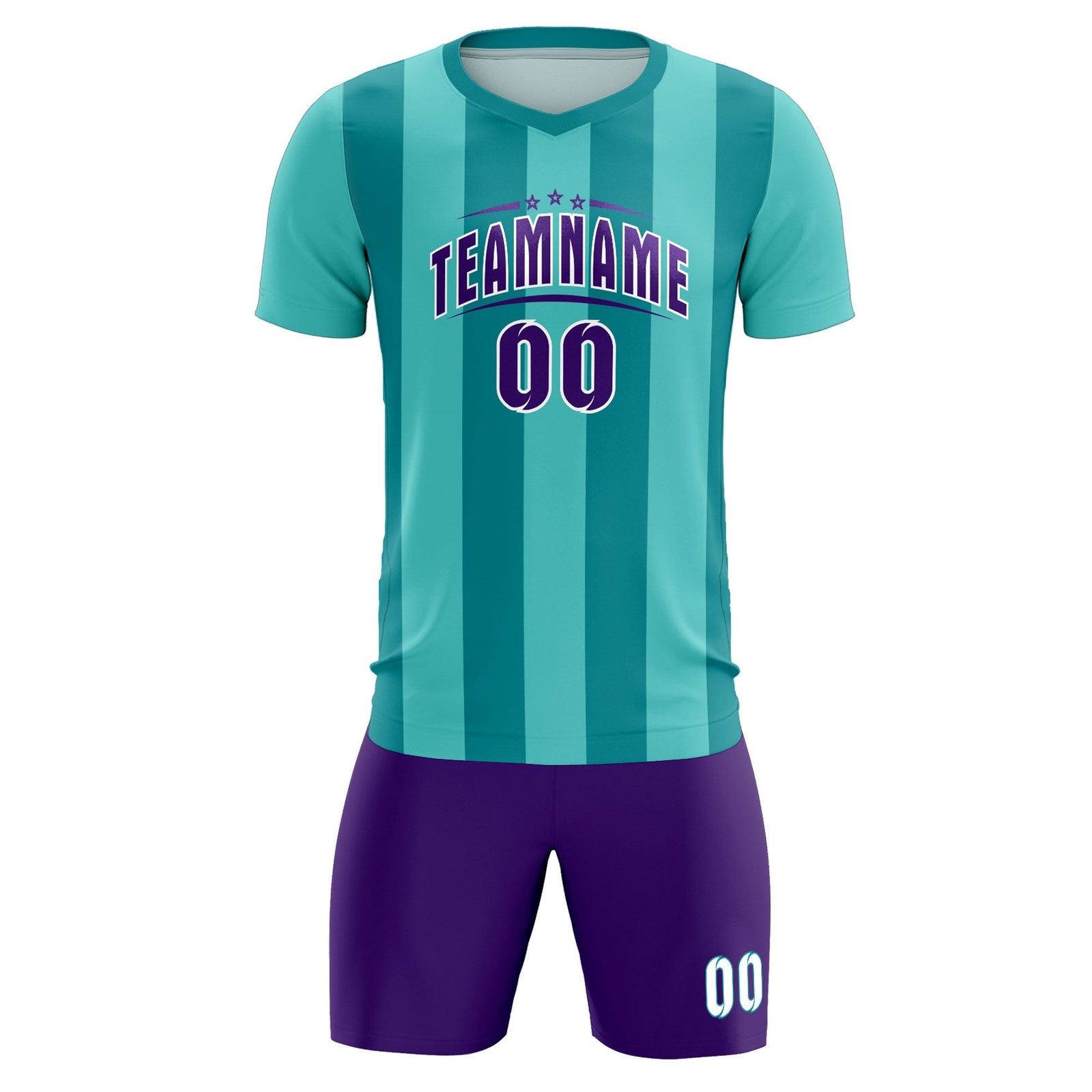 Custom Bright Green Aqua Vertical Stripes Casual Outdoor Soccer Sets Jersey