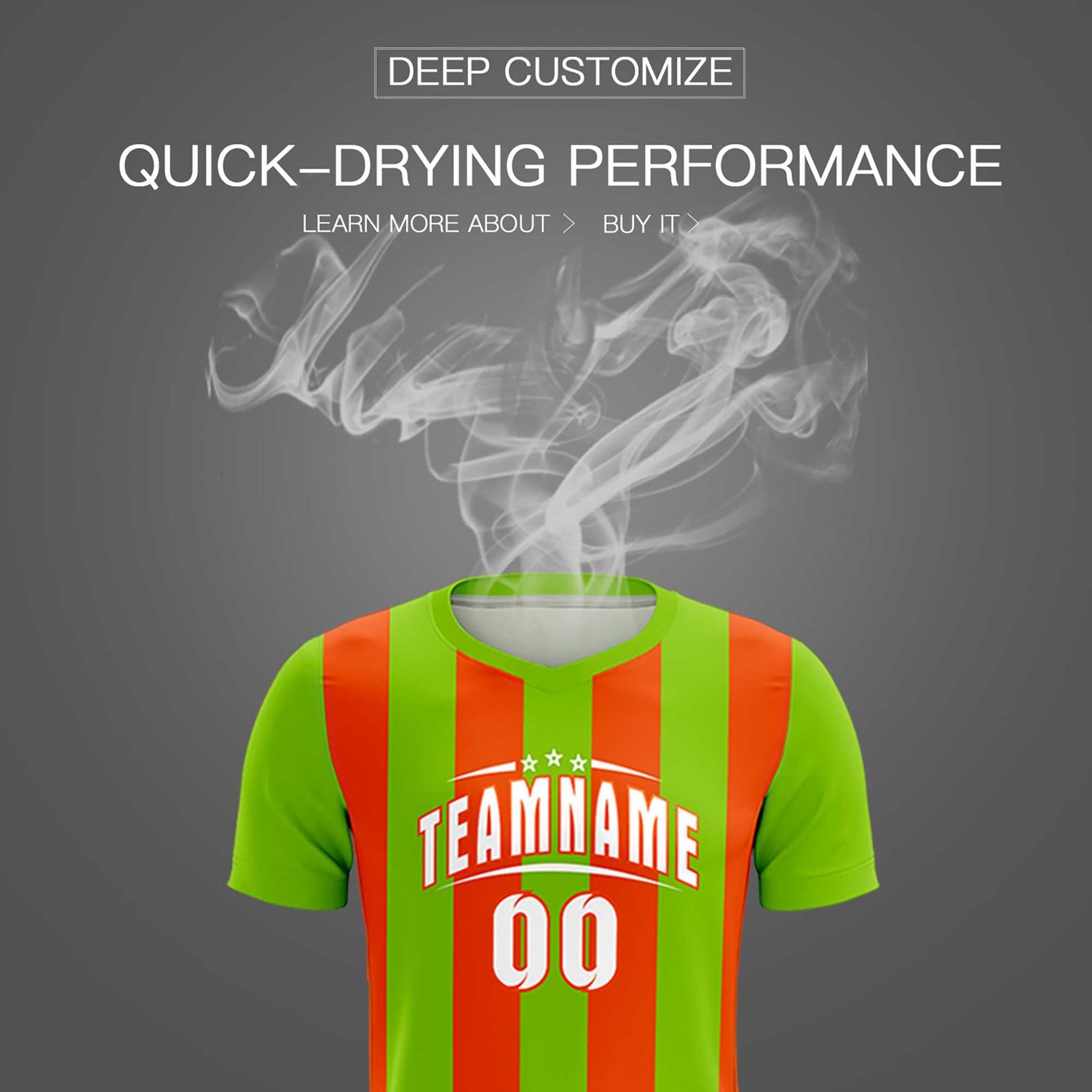 Custom Neon Green Orange Vertical Stripes Casual Outdoor Soccer Sets Jersey