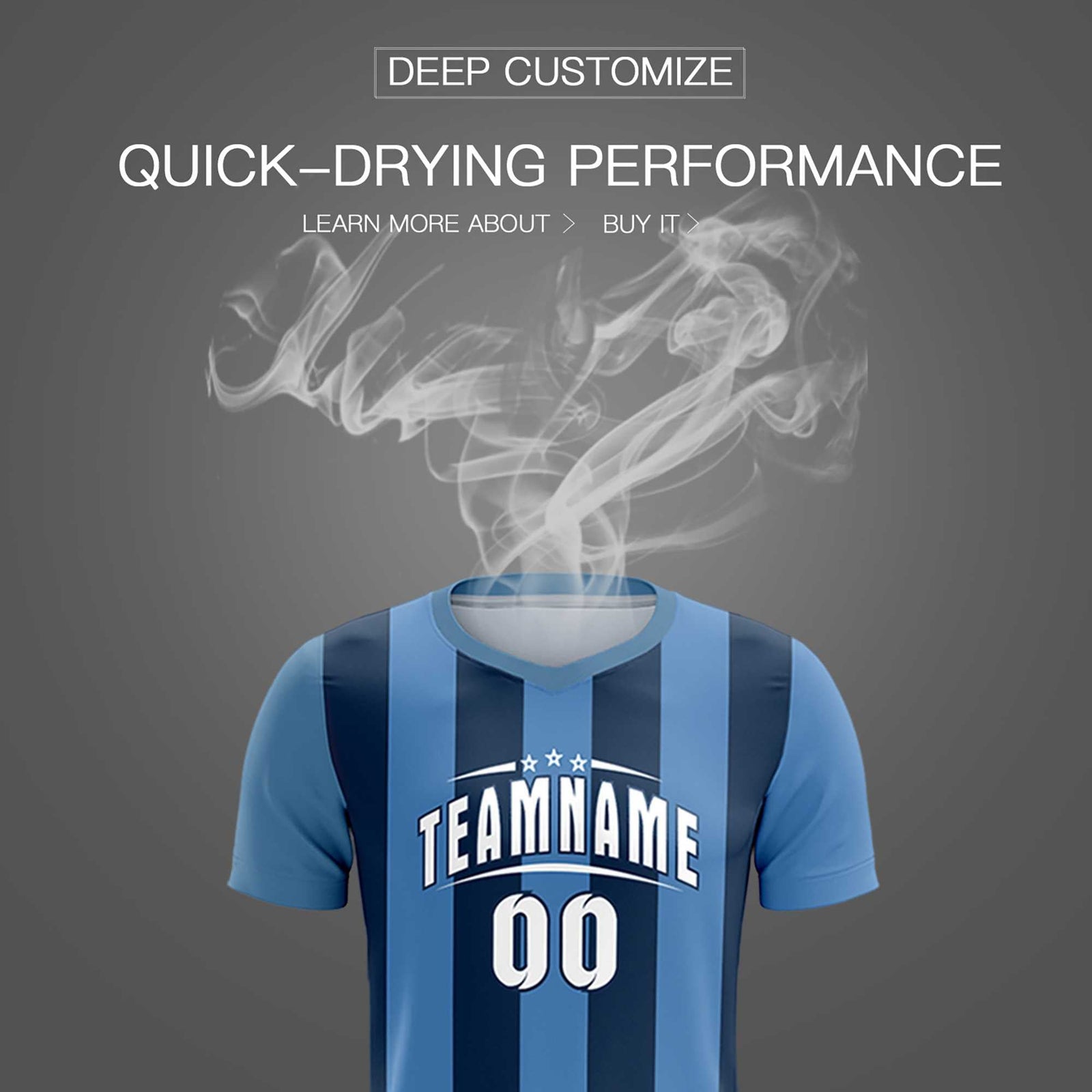 Custom Light Blue Midnight Blue Vertical Stripes Casual Outdoor Soccer Sets Jersey